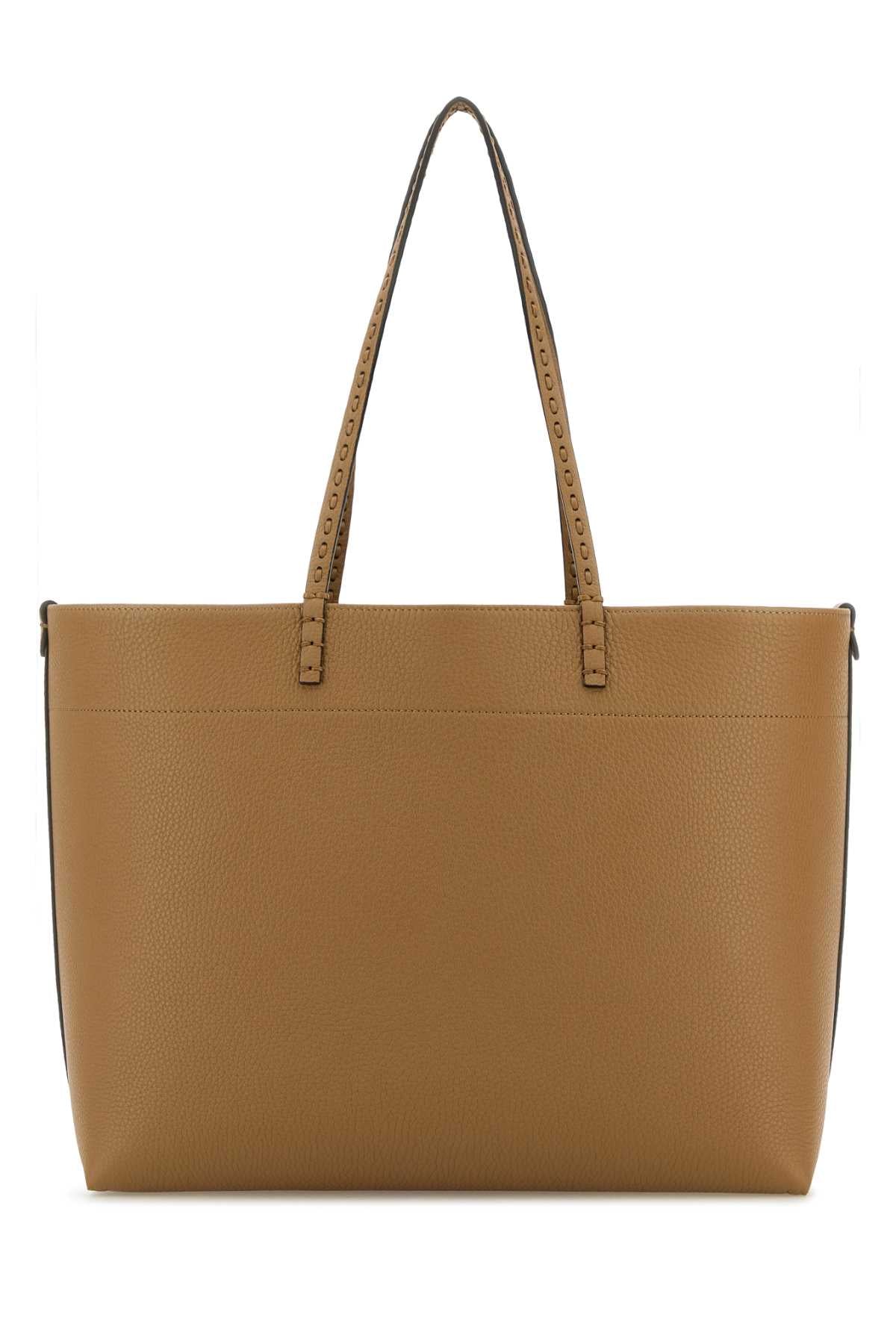Fendi Women Camel Leather Roll Shopping Bag