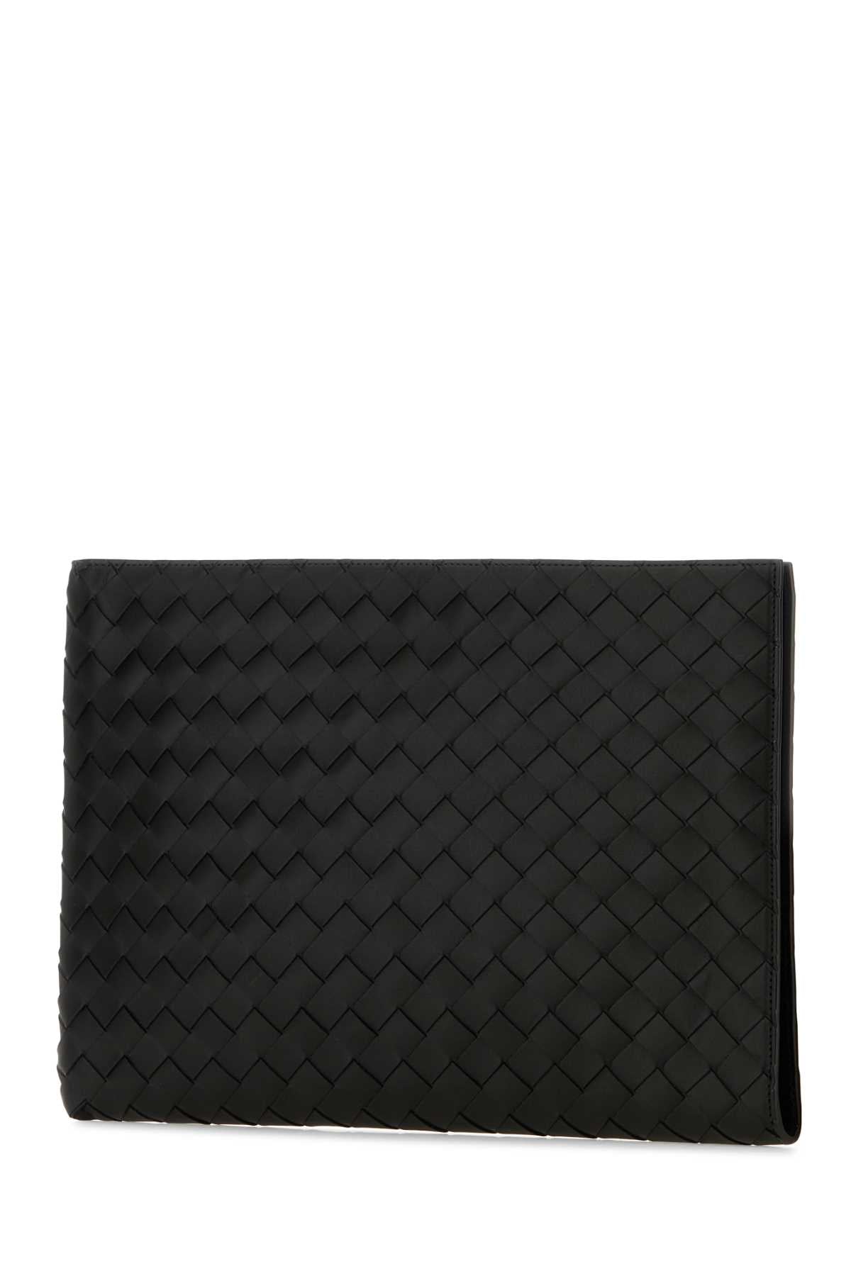 Bottega Veneta Men Black Leather Intrecciato Clutch