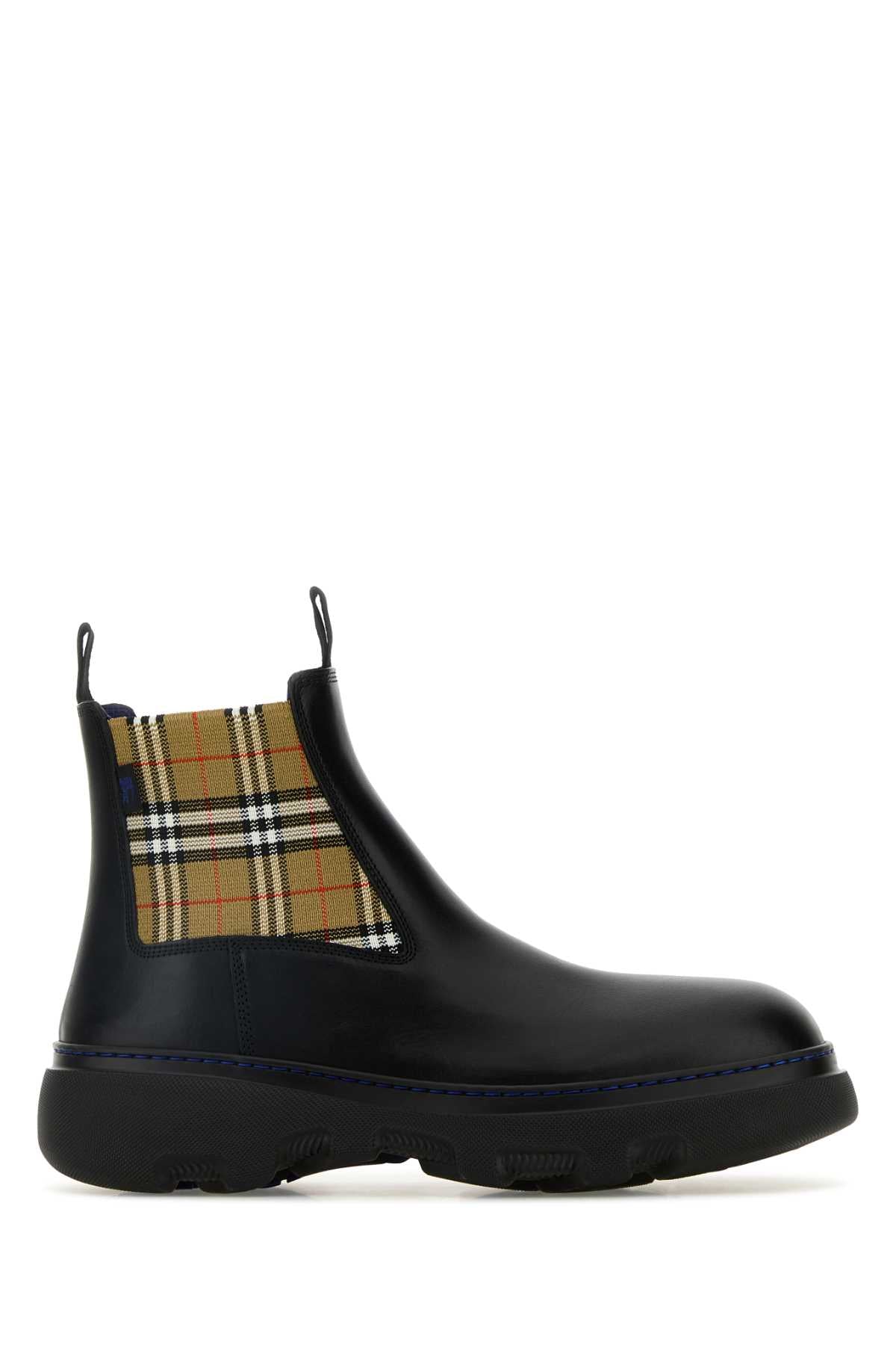 Burberry Men Black Leather Ankle Boots