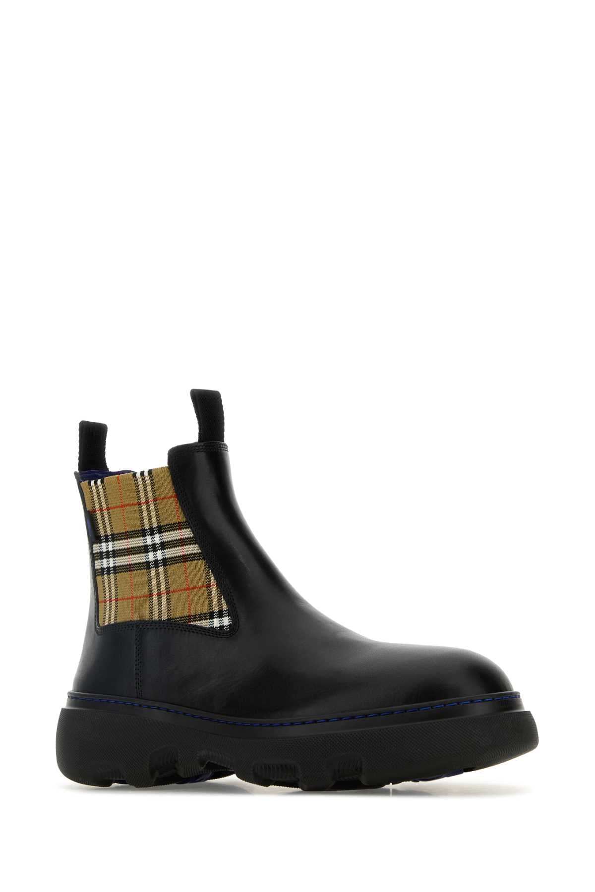 Burberry Men Black Leather Ankle Boots