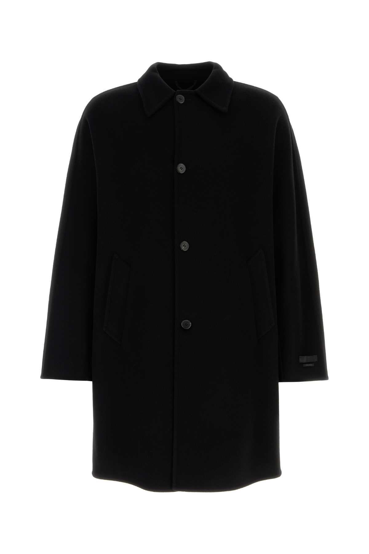 Prada Men Black Cashmere And Wool Coat