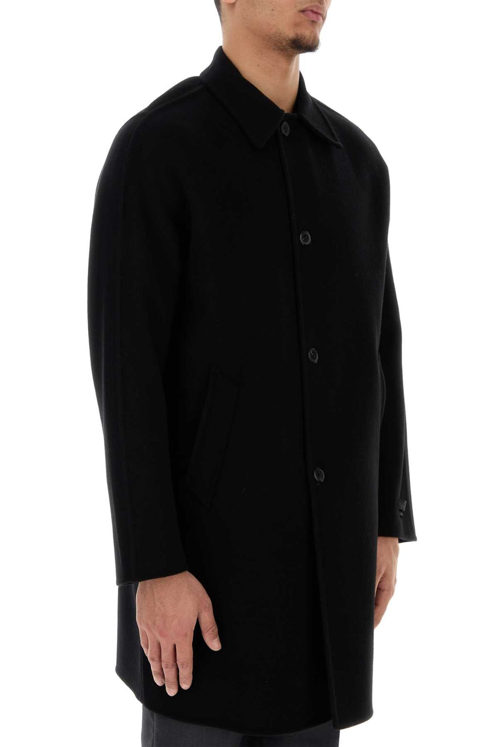 Prada Men Black Cashmere And Wool Coat