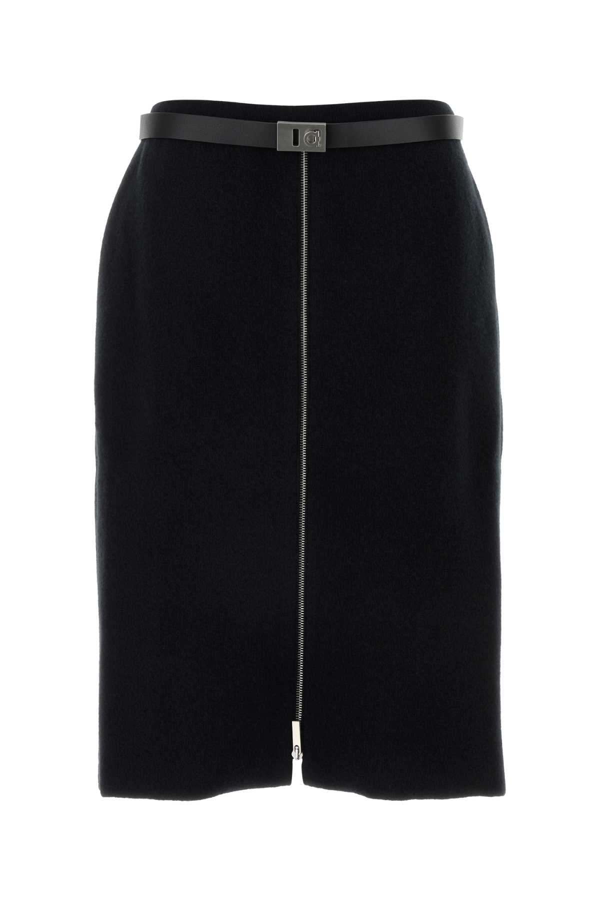 Salvatore Ferragamo Women Black Stretch Wool Blend Skirt