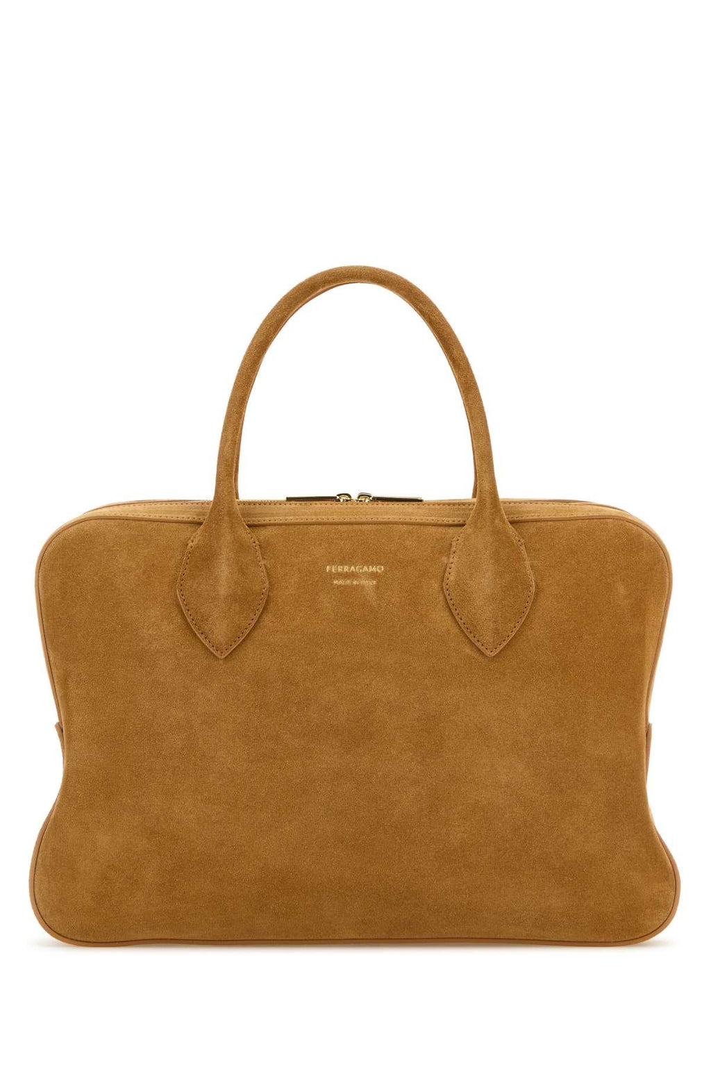 Bolsa média feminina Salvatore Ferragamo em camurça cor camelo