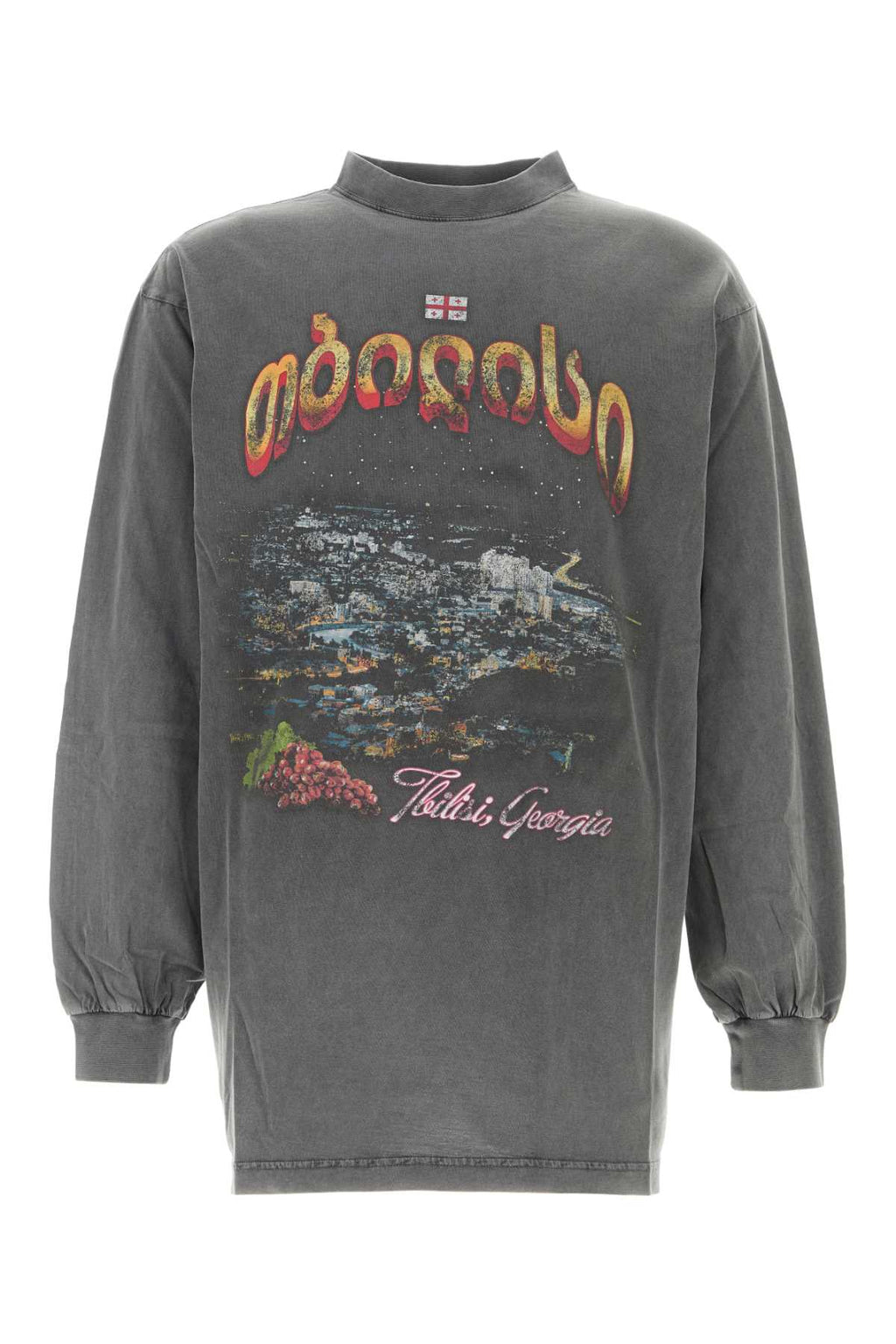 Balenciaga Men Charcoal Cotton Oversize Tbilisi T-Shirt