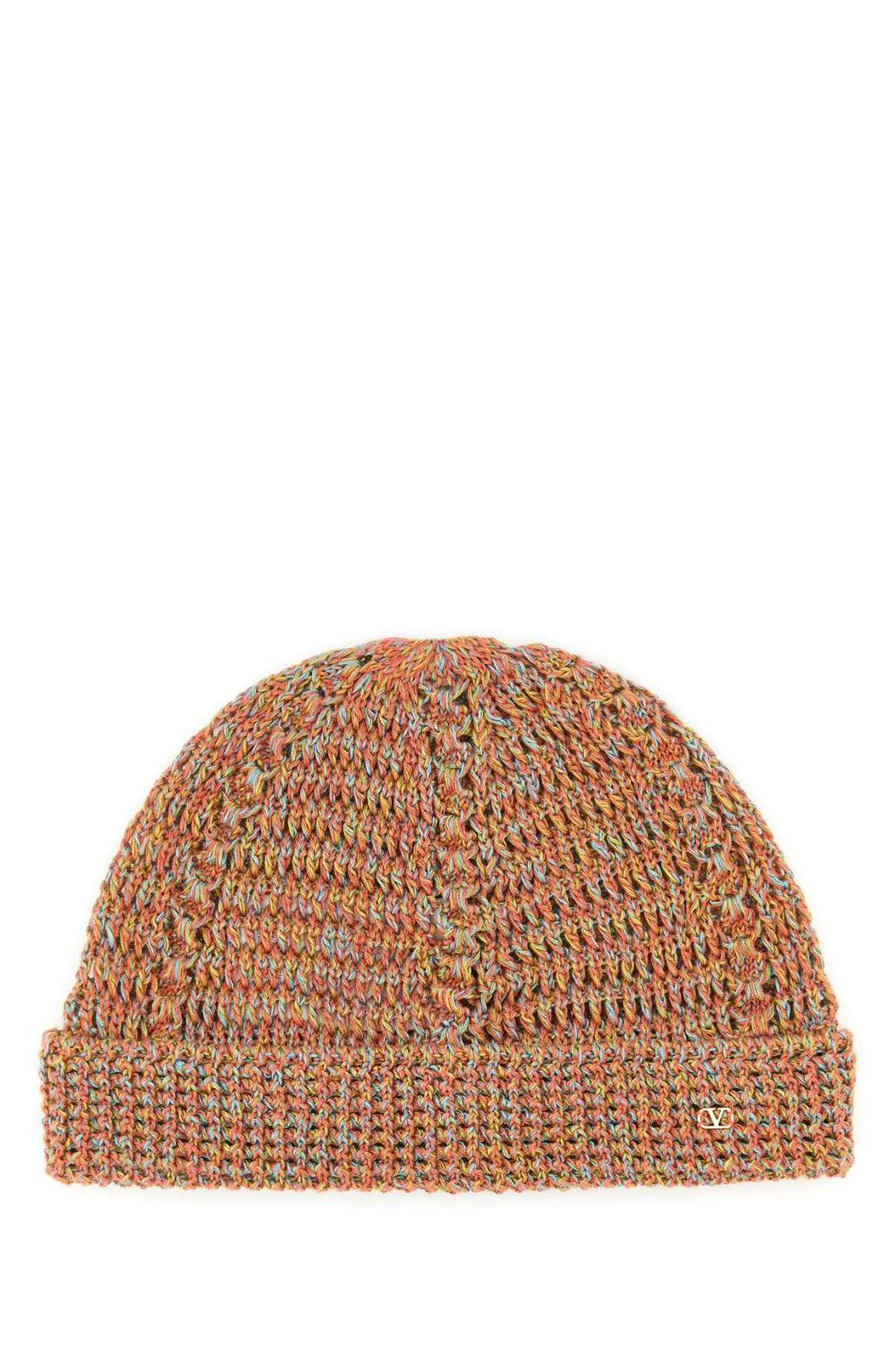 Valentino Garavani Men Multicolor Linen Blend Knitted Vlogo Signature Beanie Hat