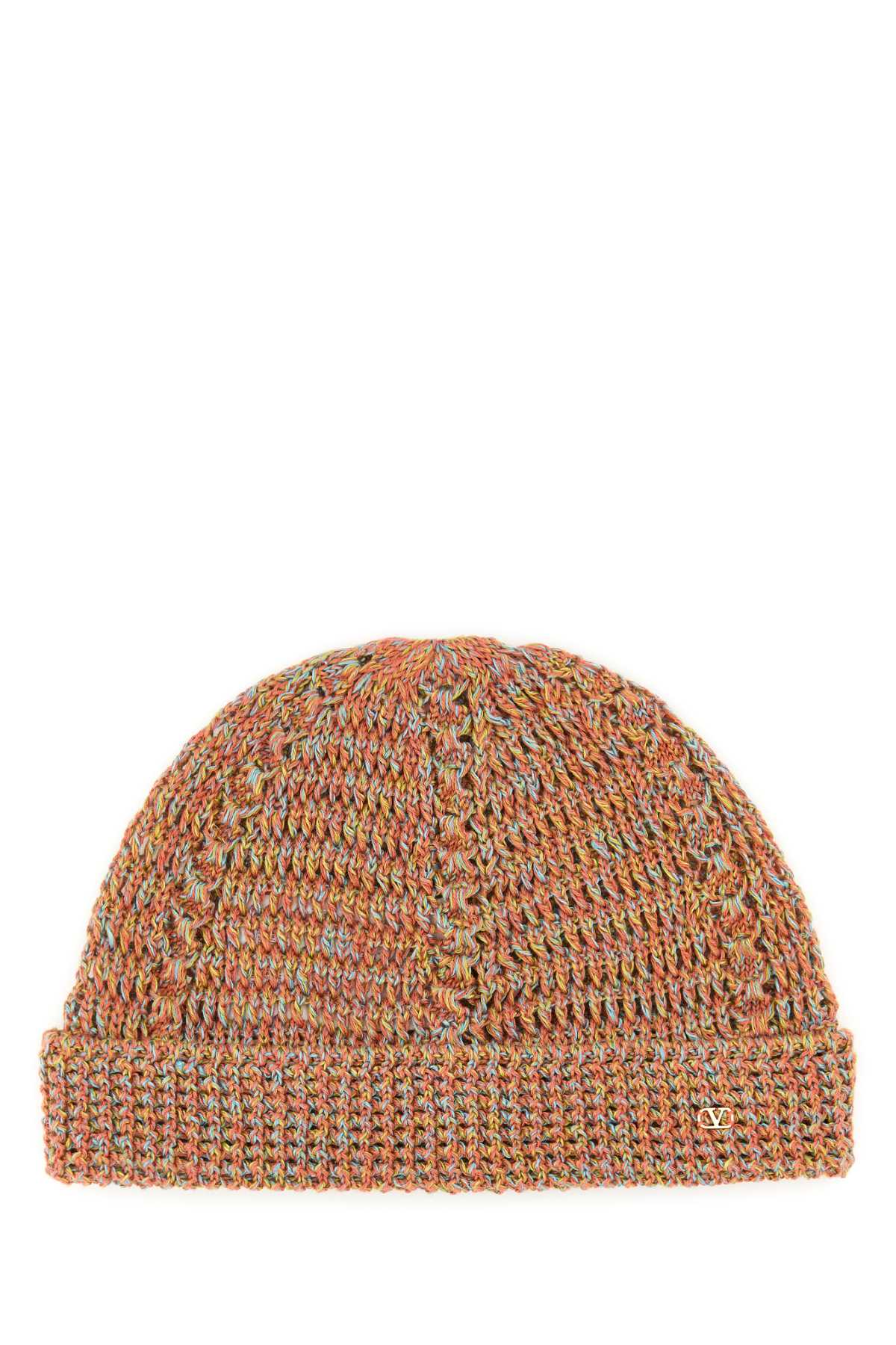 Valentino Garavani Men Multicolor Linen Blend Knitted Vlogo Signature Beanie Hat