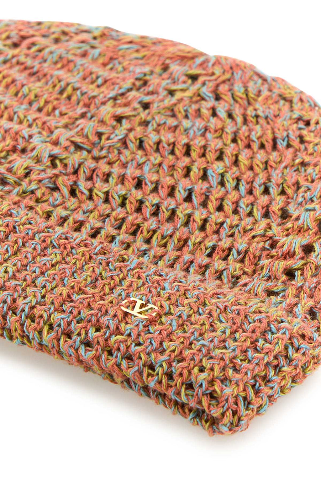 Valentino Garavani Men Multicolor Linen Blend Knitted Vlogo Signature Beanie Hat