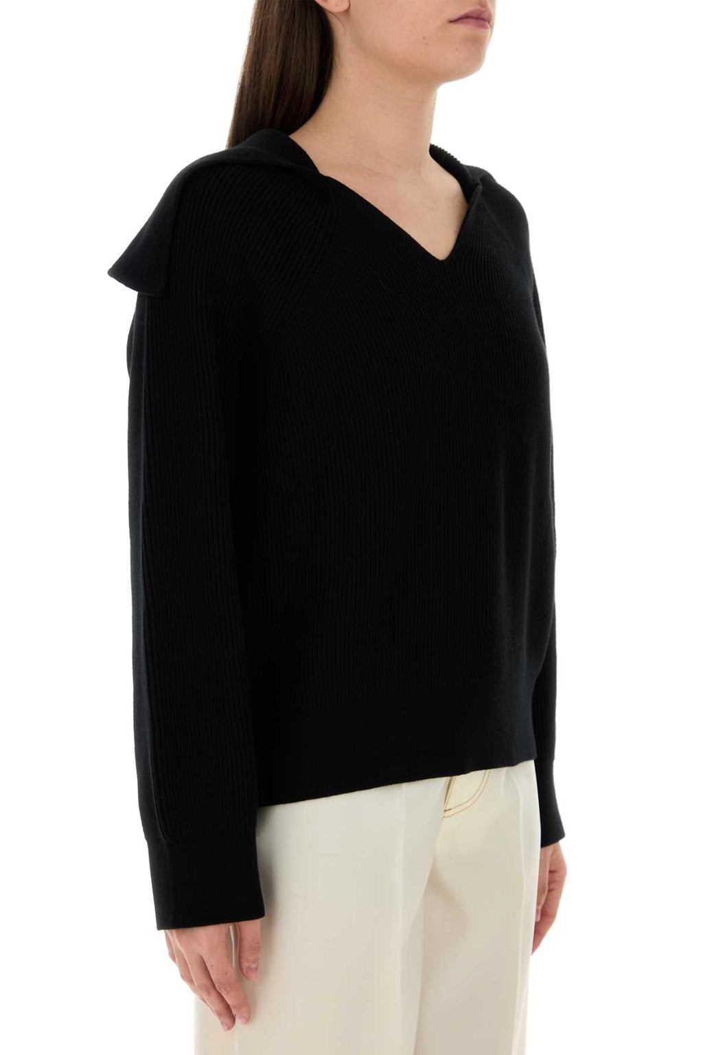 Bottega Veneta Women Black Stretch Cotton Blend Polo Shirt