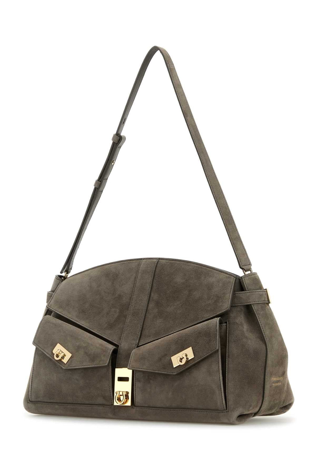 Bolsa de ombro feminina Salvatore Ferragamo em camurça cinza