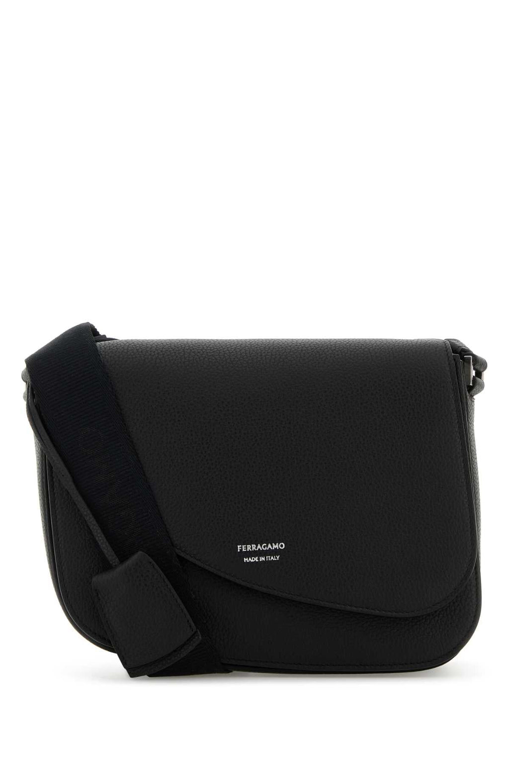 Salvatore Ferragamo Bolsa masculina de couro preto Fiamma Crossbody