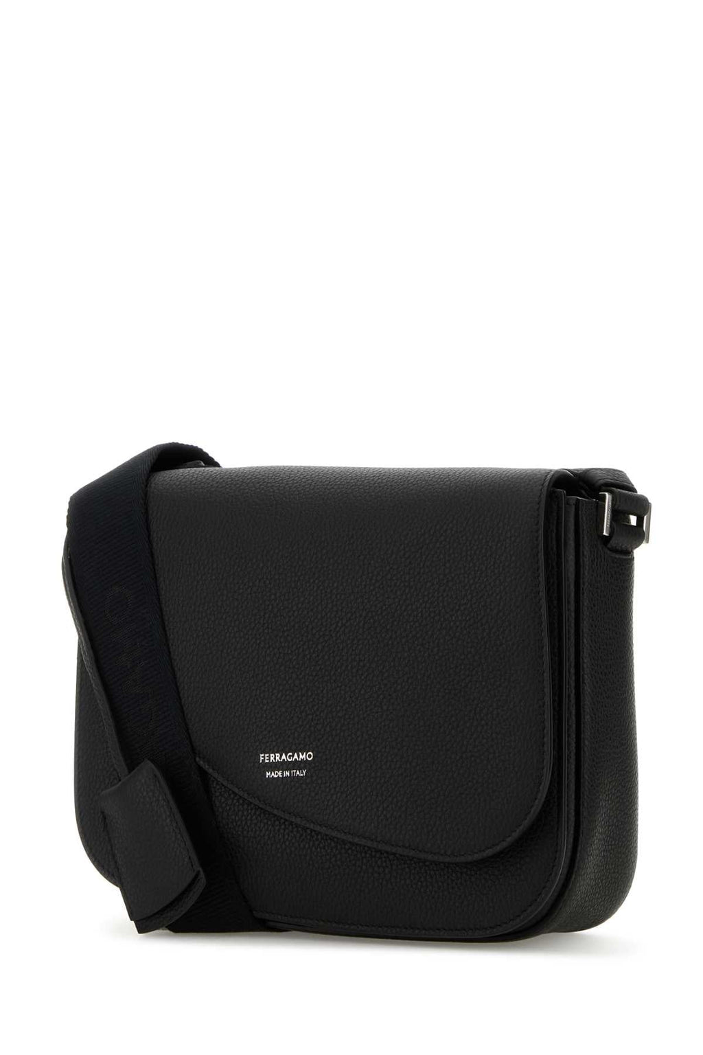 Salvatore Ferragamo Bolsa masculina de couro preto Fiamma Crossbody