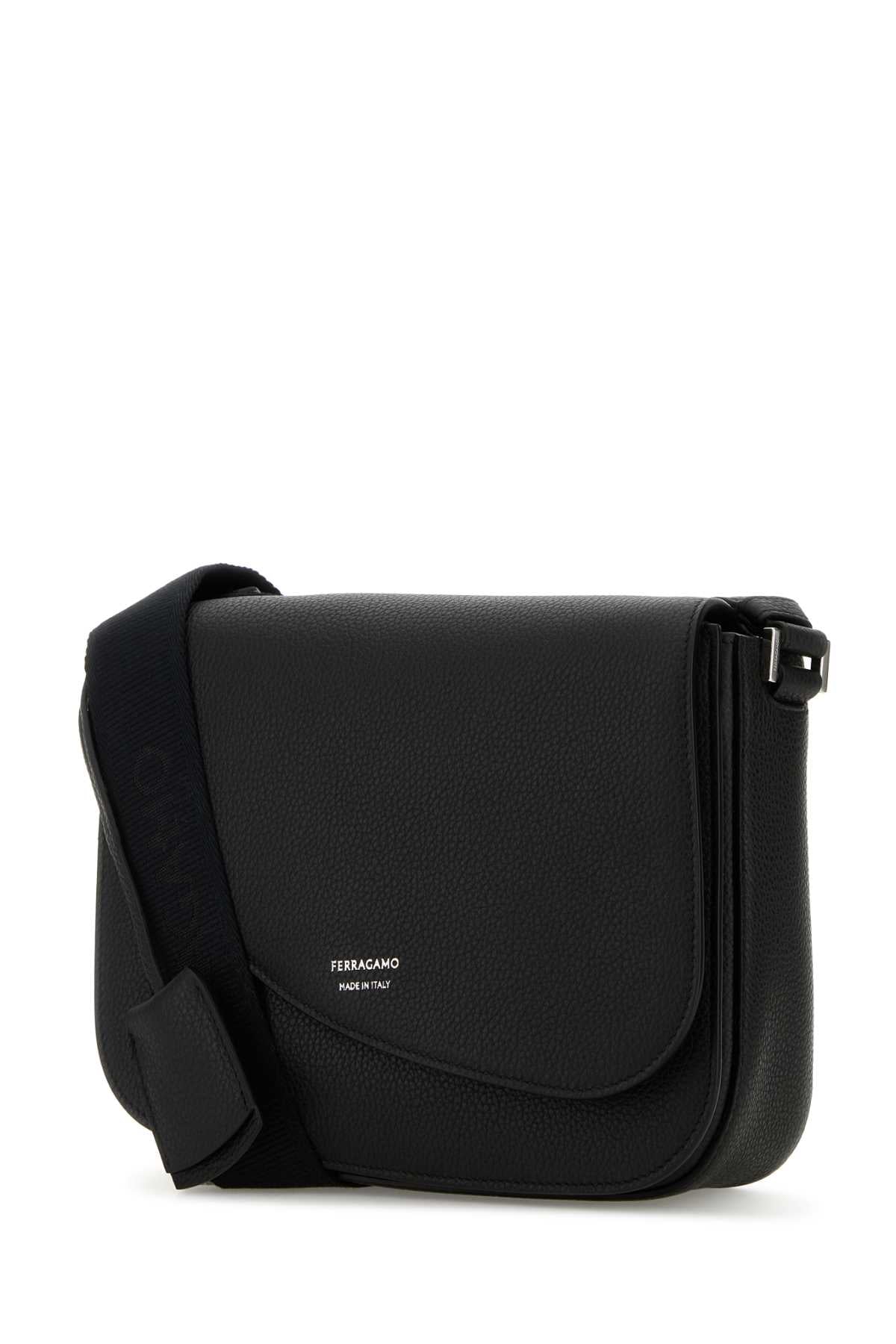 Salvatore Ferragamo Bolsa masculina de couro preto Fiamma Crossbody