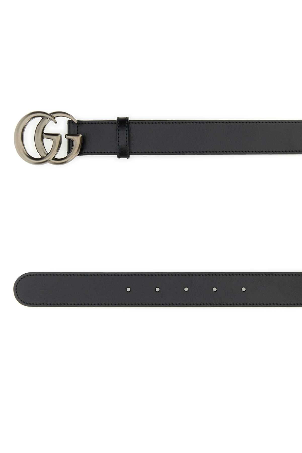 Gucci Men Black Leather Gg Marmont Belt
