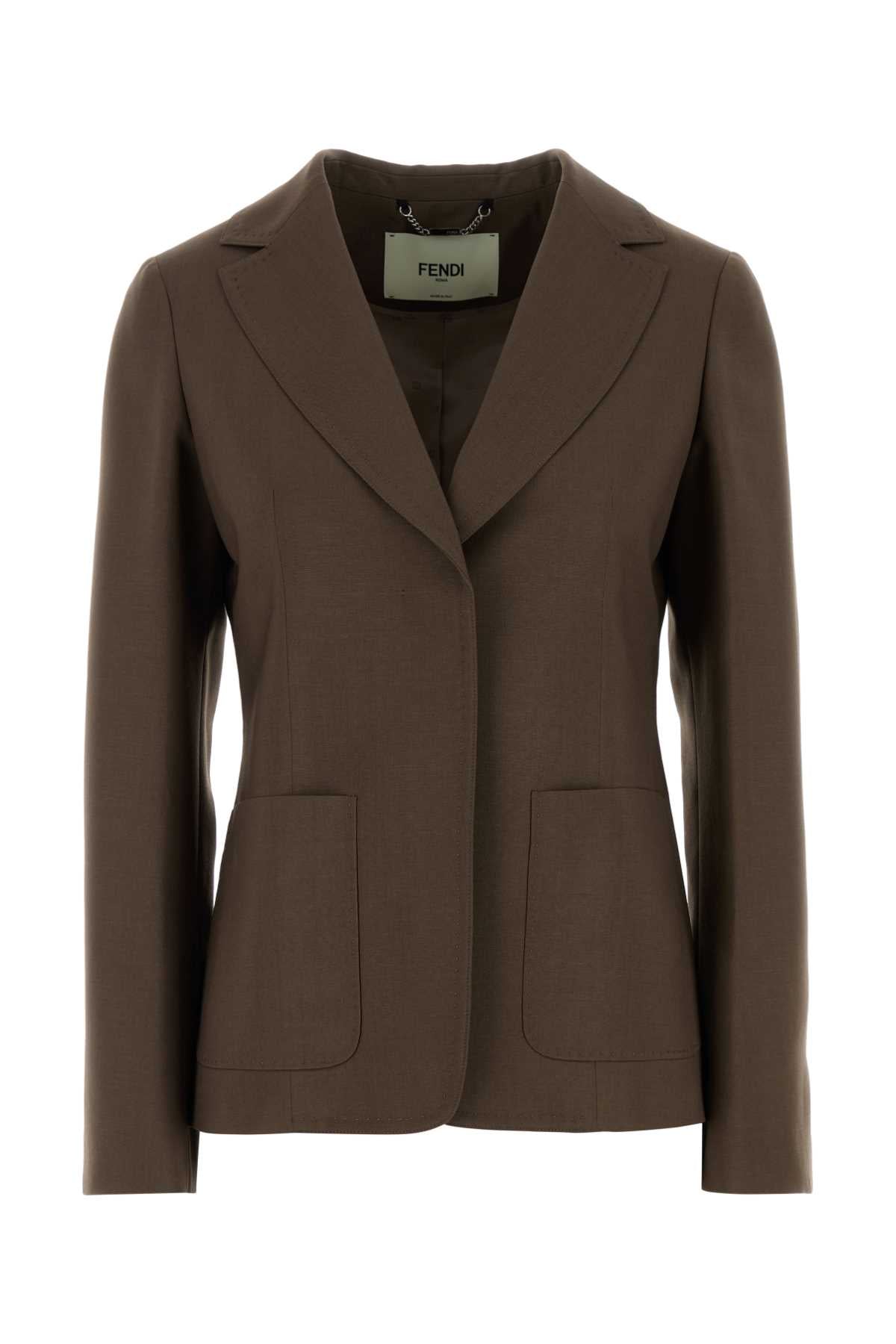 Fendi Women Mud Wool Blend Blazer