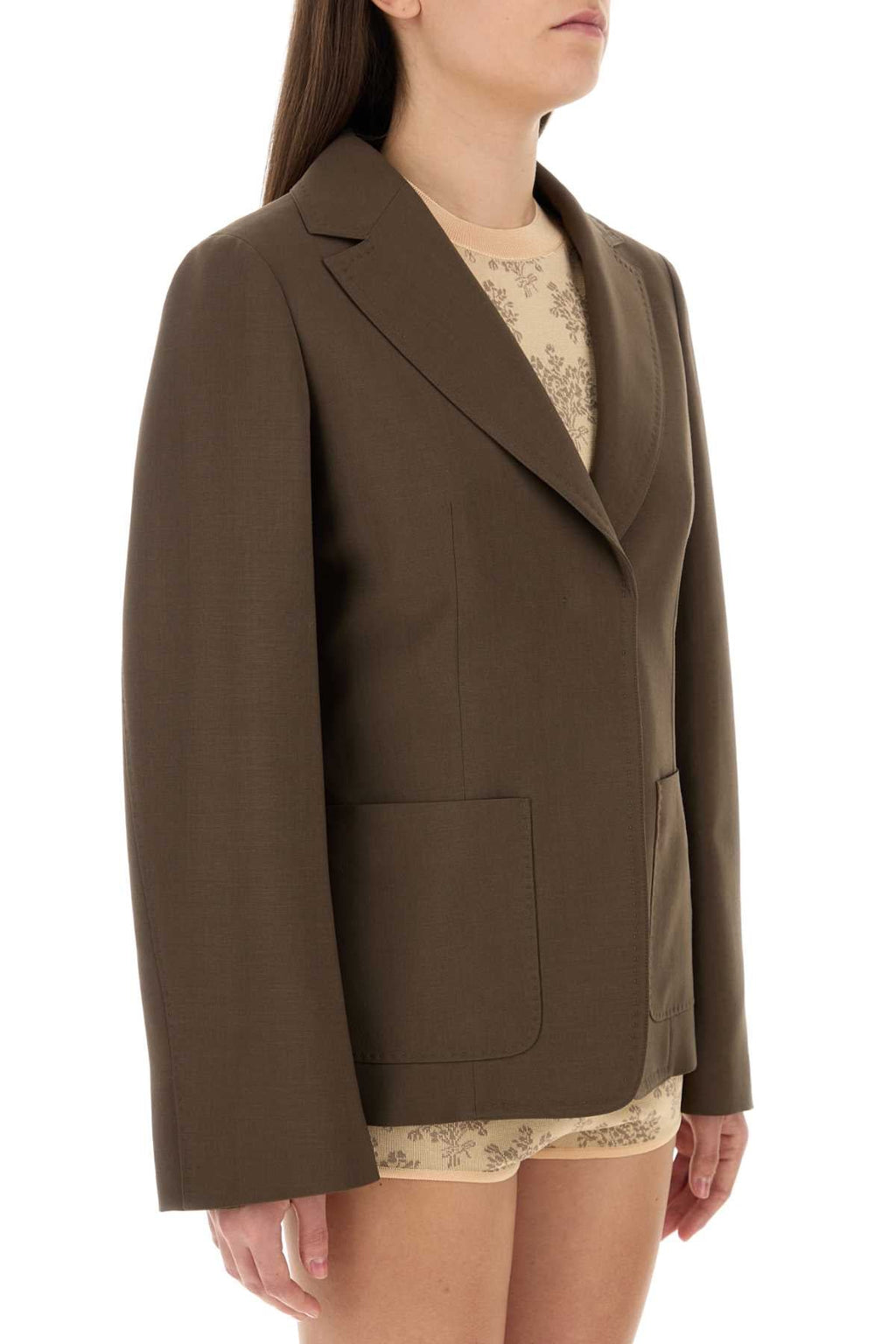 Fendi Women Mud Wool Blend Blazer