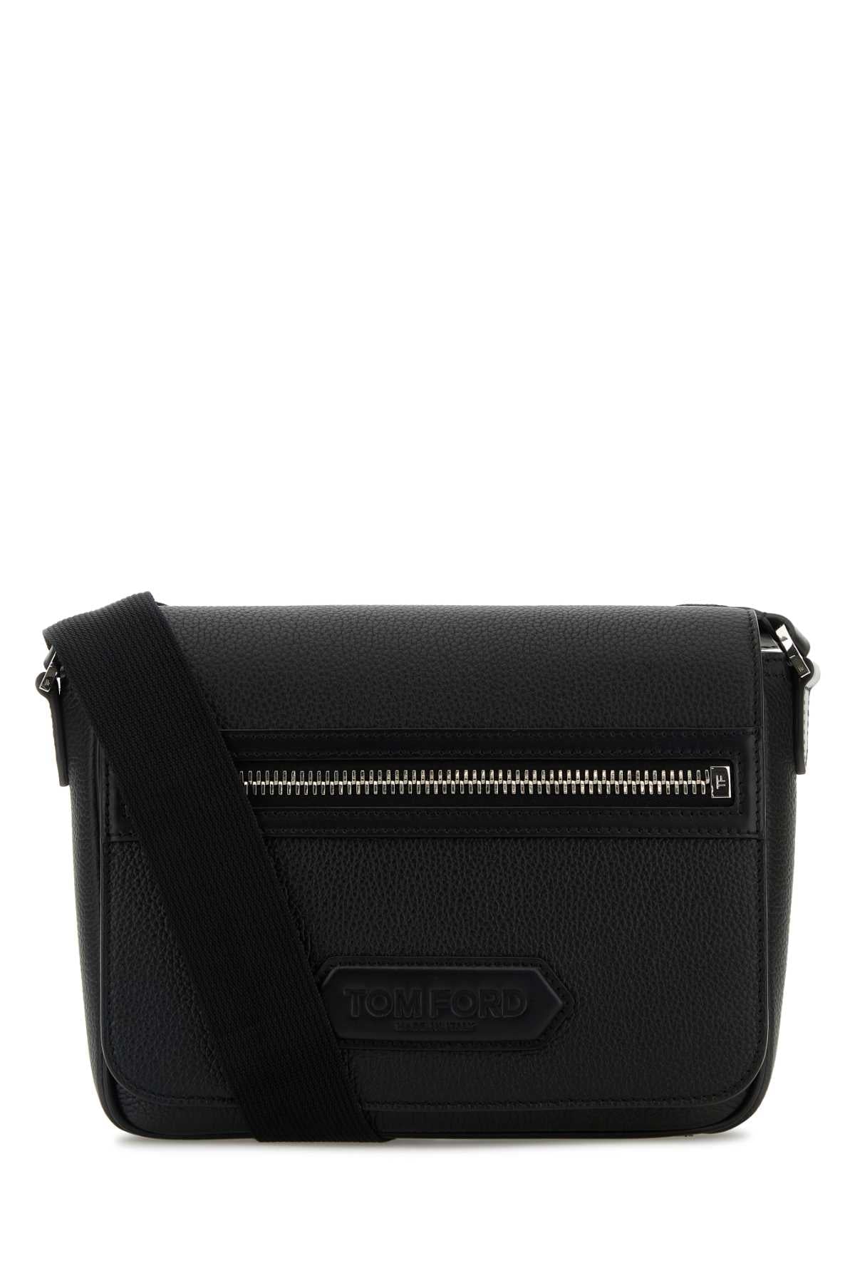 Tom Ford Men Black Leather Small Traveller Crossbody Bag