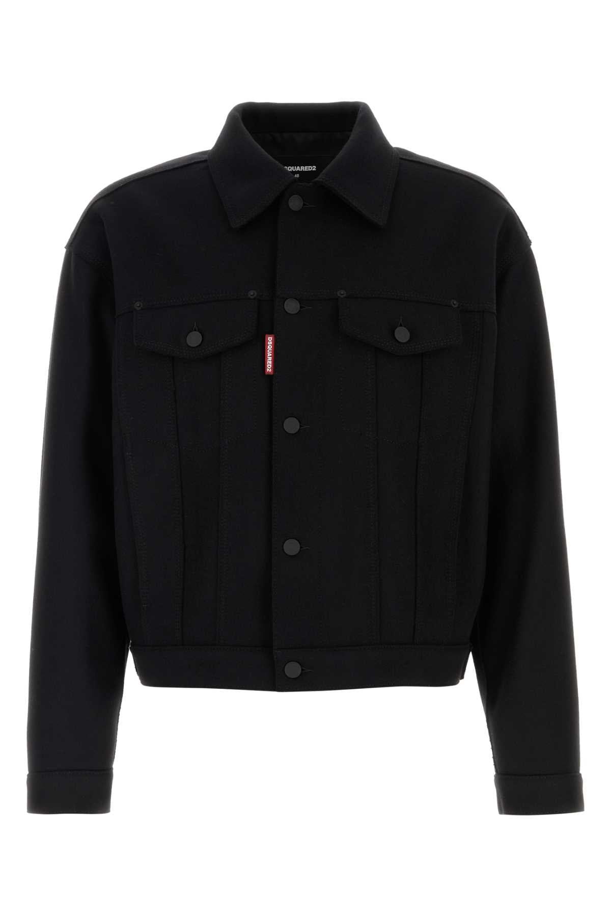 Dsquared Men Black Wool Blend Wool Jean Jacket