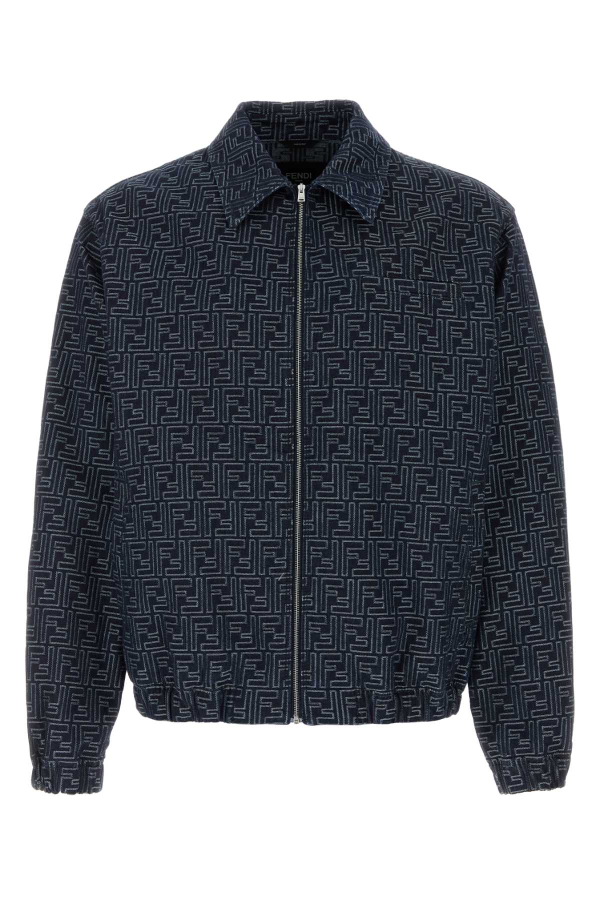 Fendi Men Embroidered Denim Bomber Jacket