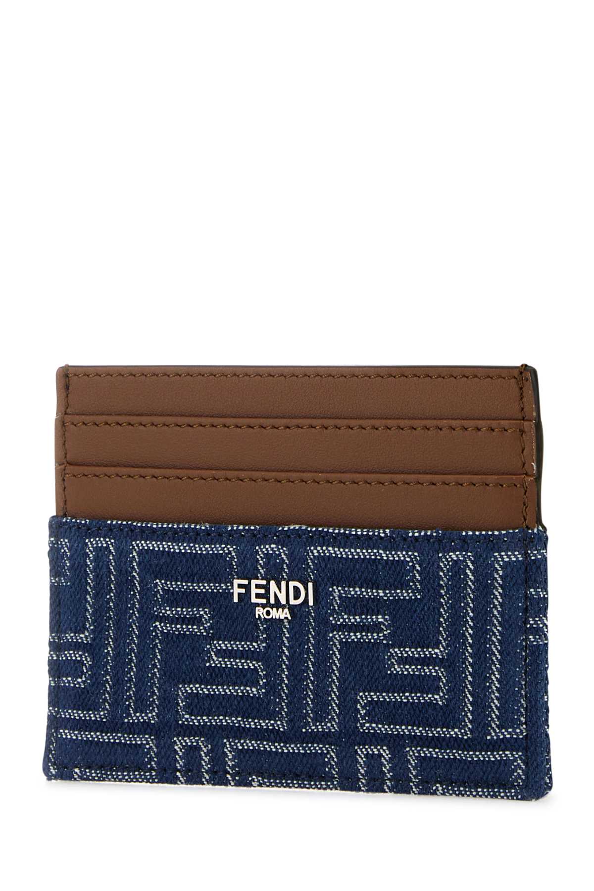 Fendi Men Embroidered Denim Card Holder