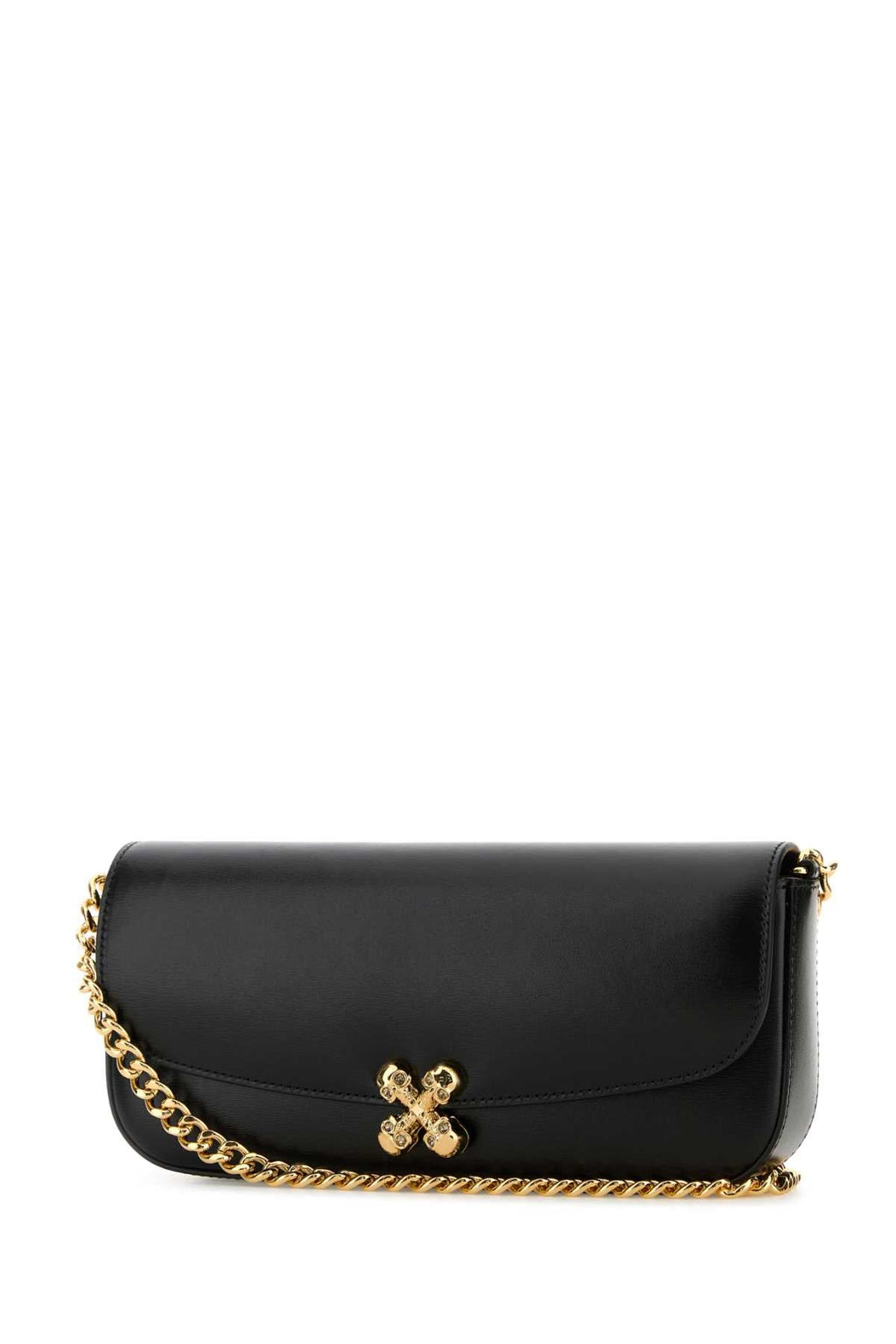 Alexander Mcqueen Women Black Leather Skull Flower Crossbody Bag