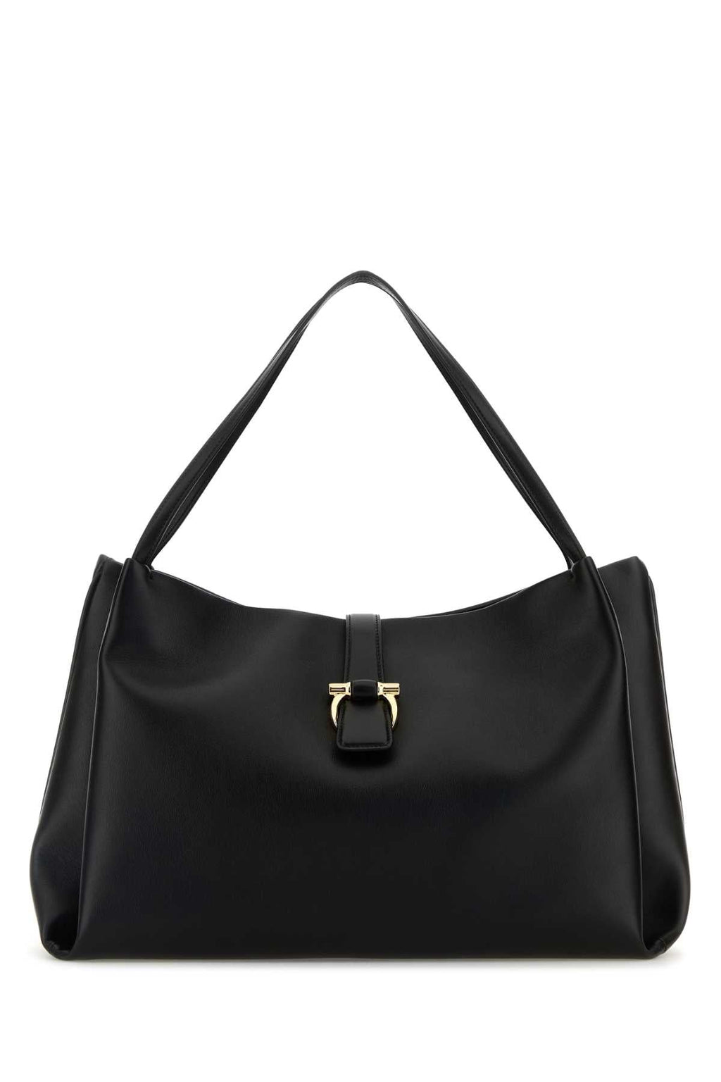 Bolsa de compras feminina Salvatore Ferragamo em couro preto.