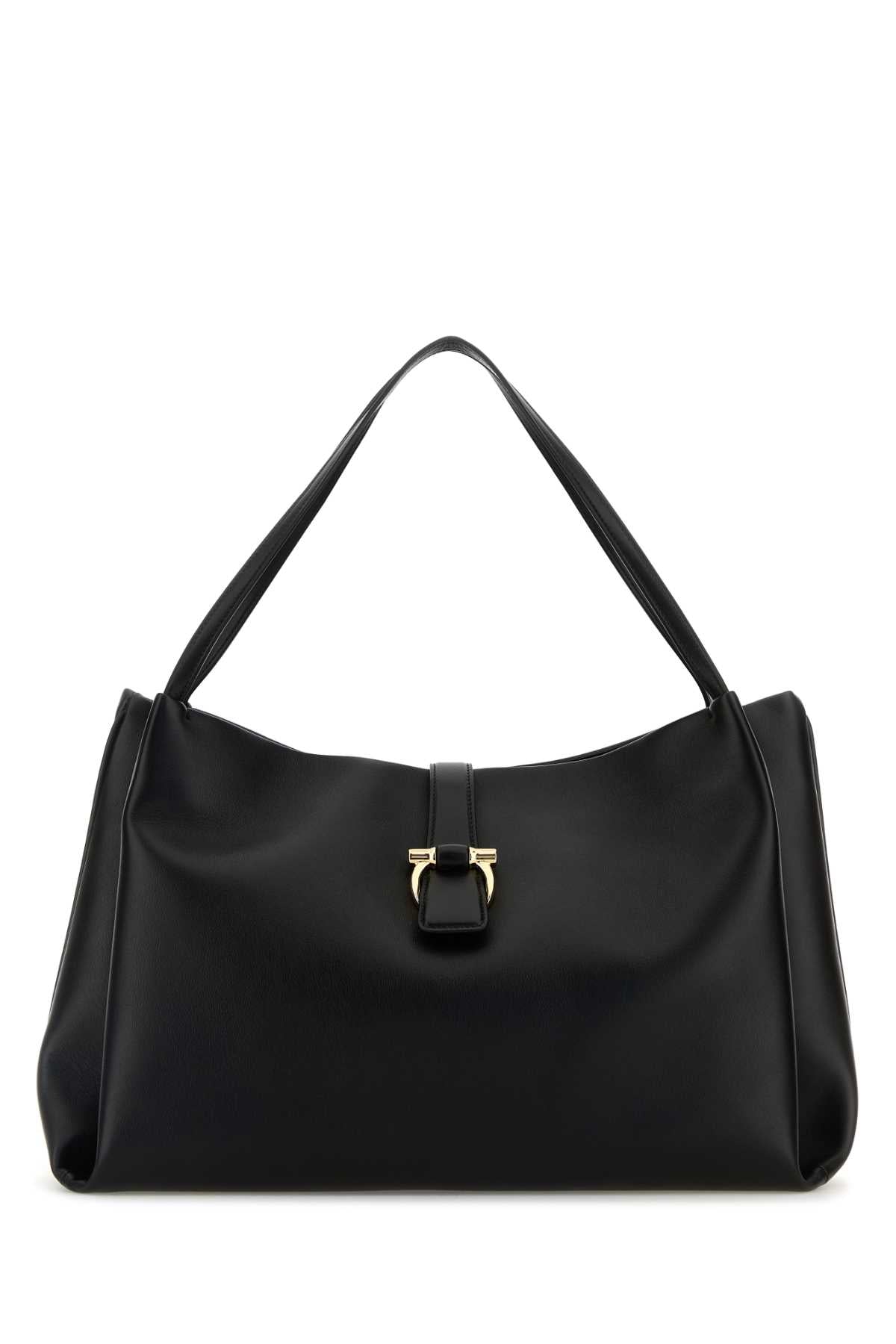 Bolsa de compras feminina Salvatore Ferragamo em couro preto.