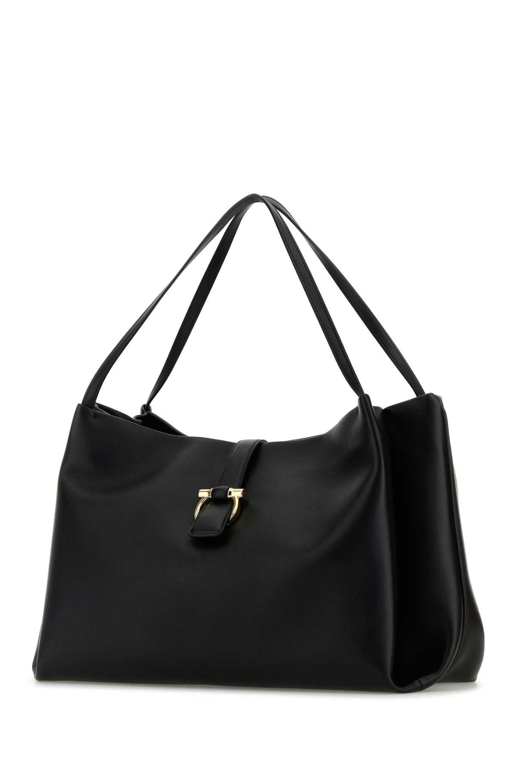 Bolsa de compras feminina Salvatore Ferragamo em couro preto.