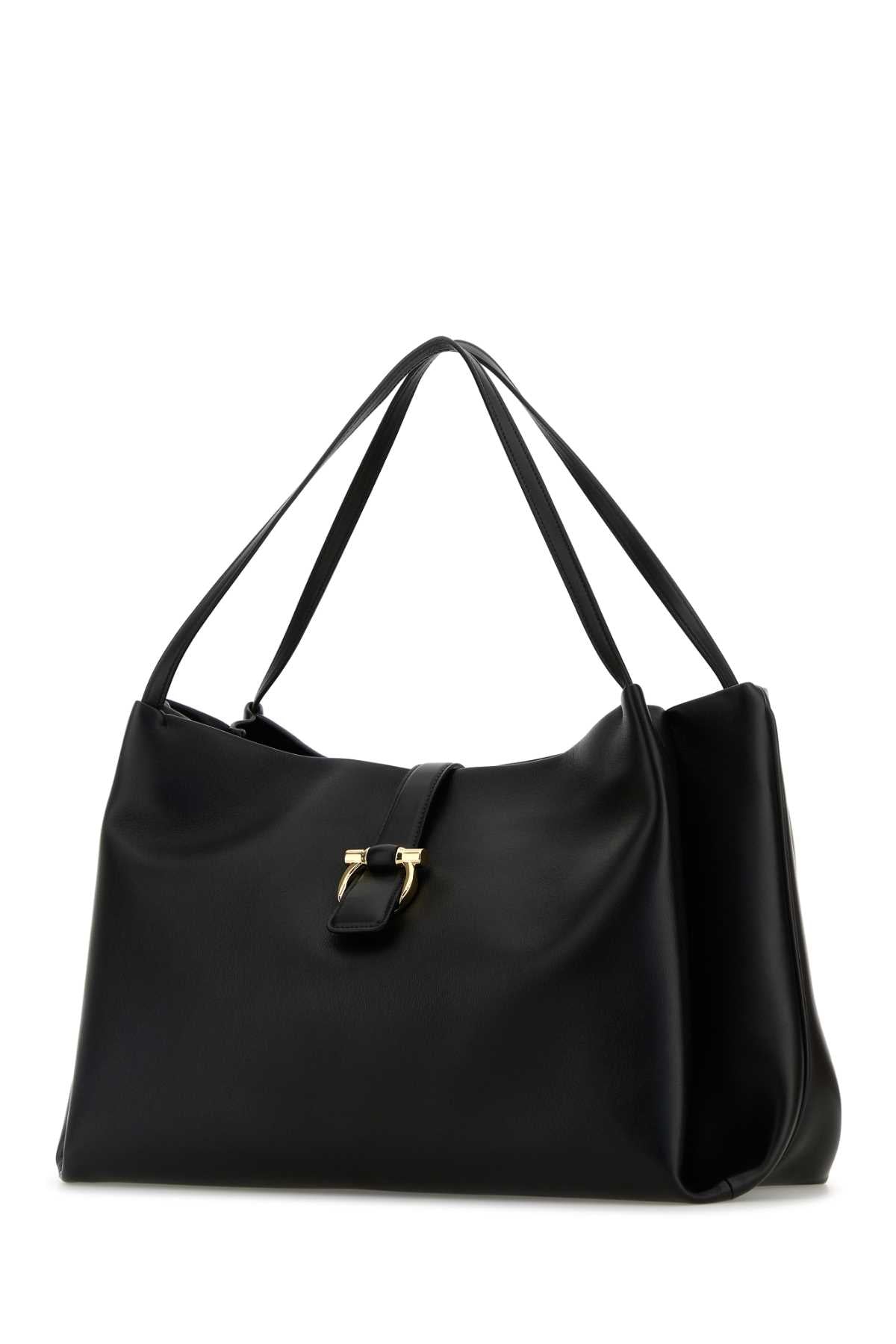 Bolsa de compras feminina Salvatore Ferragamo em couro preto.
