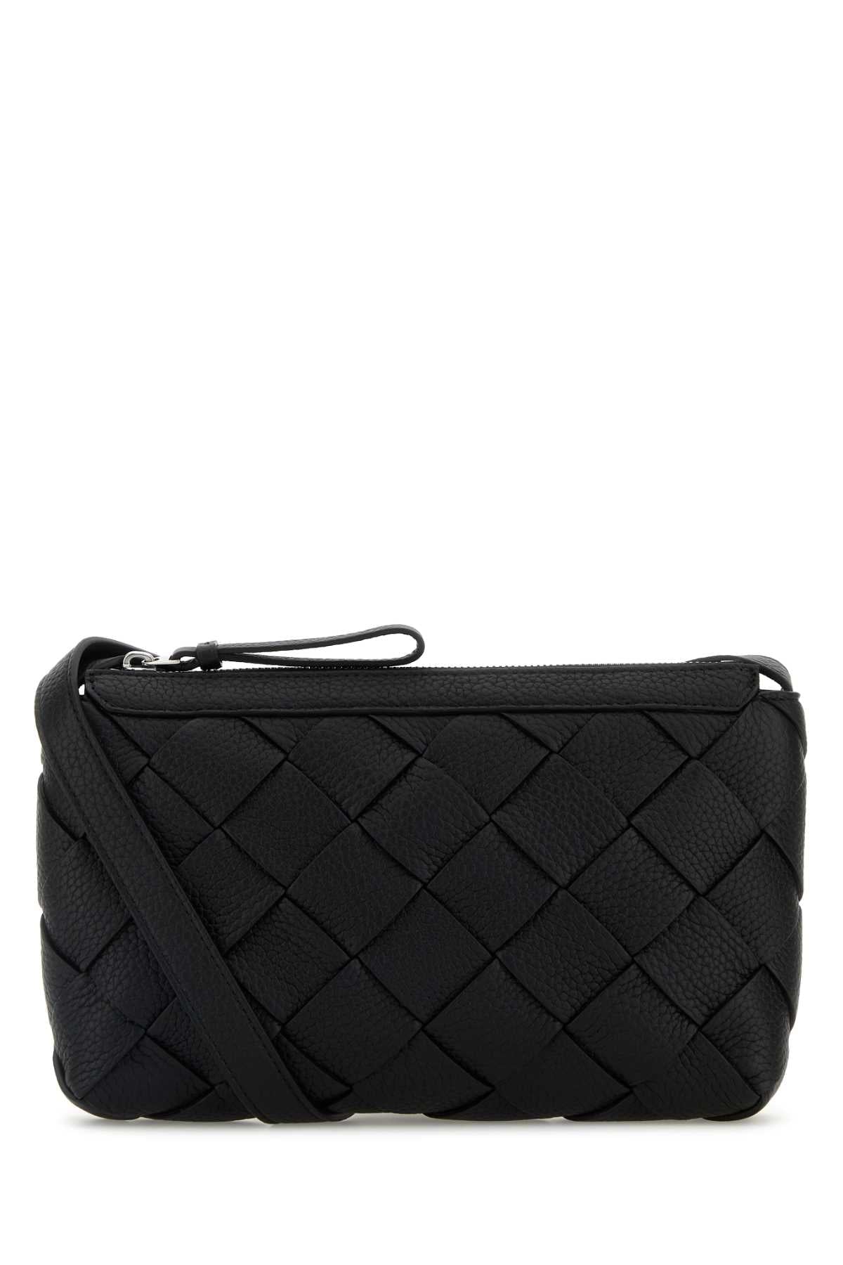 Bottega Veneta Men Black Leather Diago Crossbody Bag