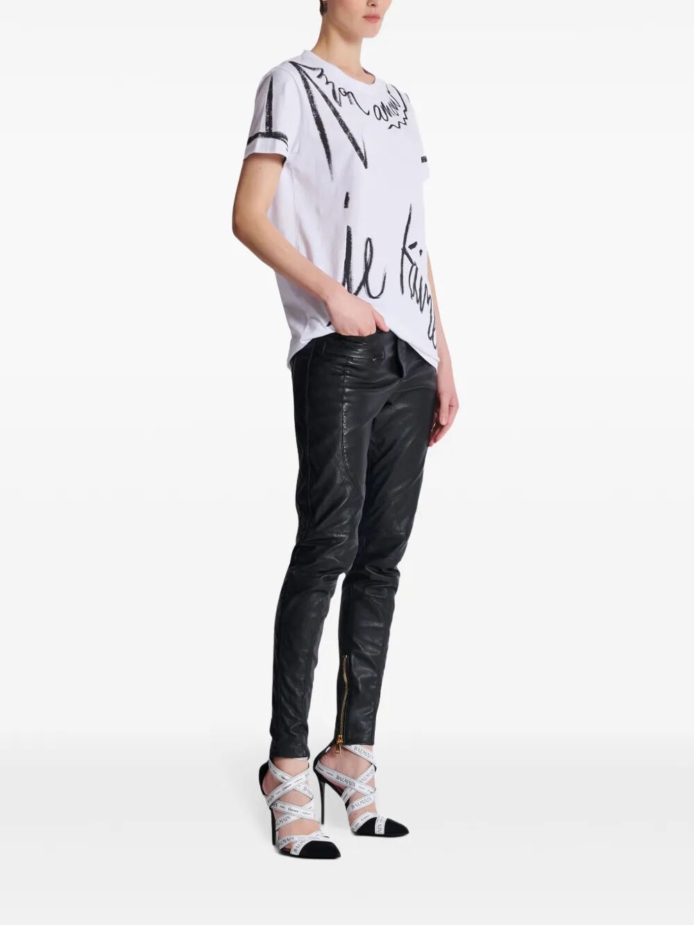 Balmain Women Sl Writing Printed T-Shirt
