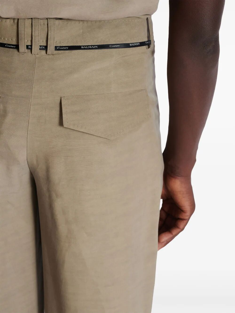 Balmain Men Taupe Cupro Pleated Pants