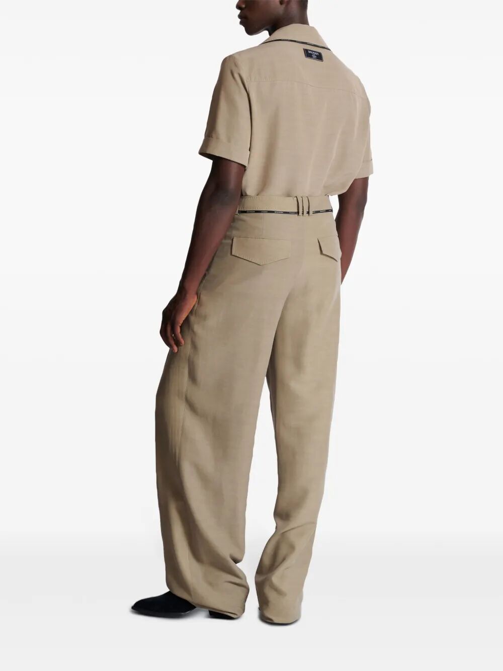 Balmain Men Taupe Cupro Pleated Pants