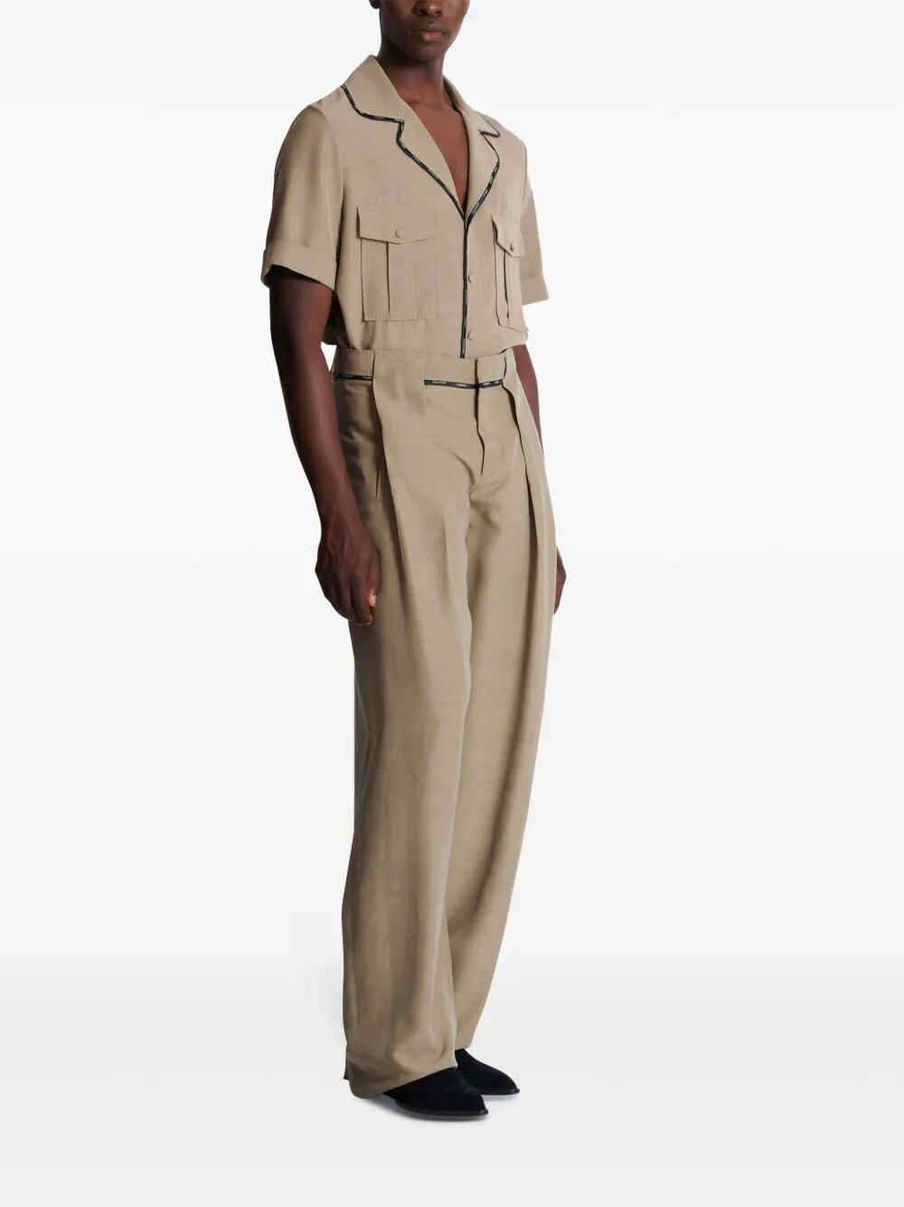 Balmain Men Taupe Cupro Pleated Pants