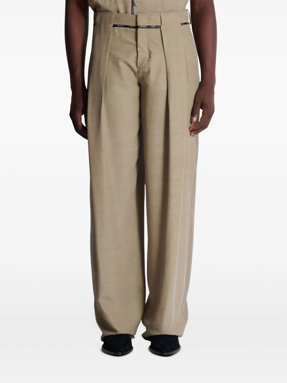 Balmain Men Taupe Cupro Pleated Pants
