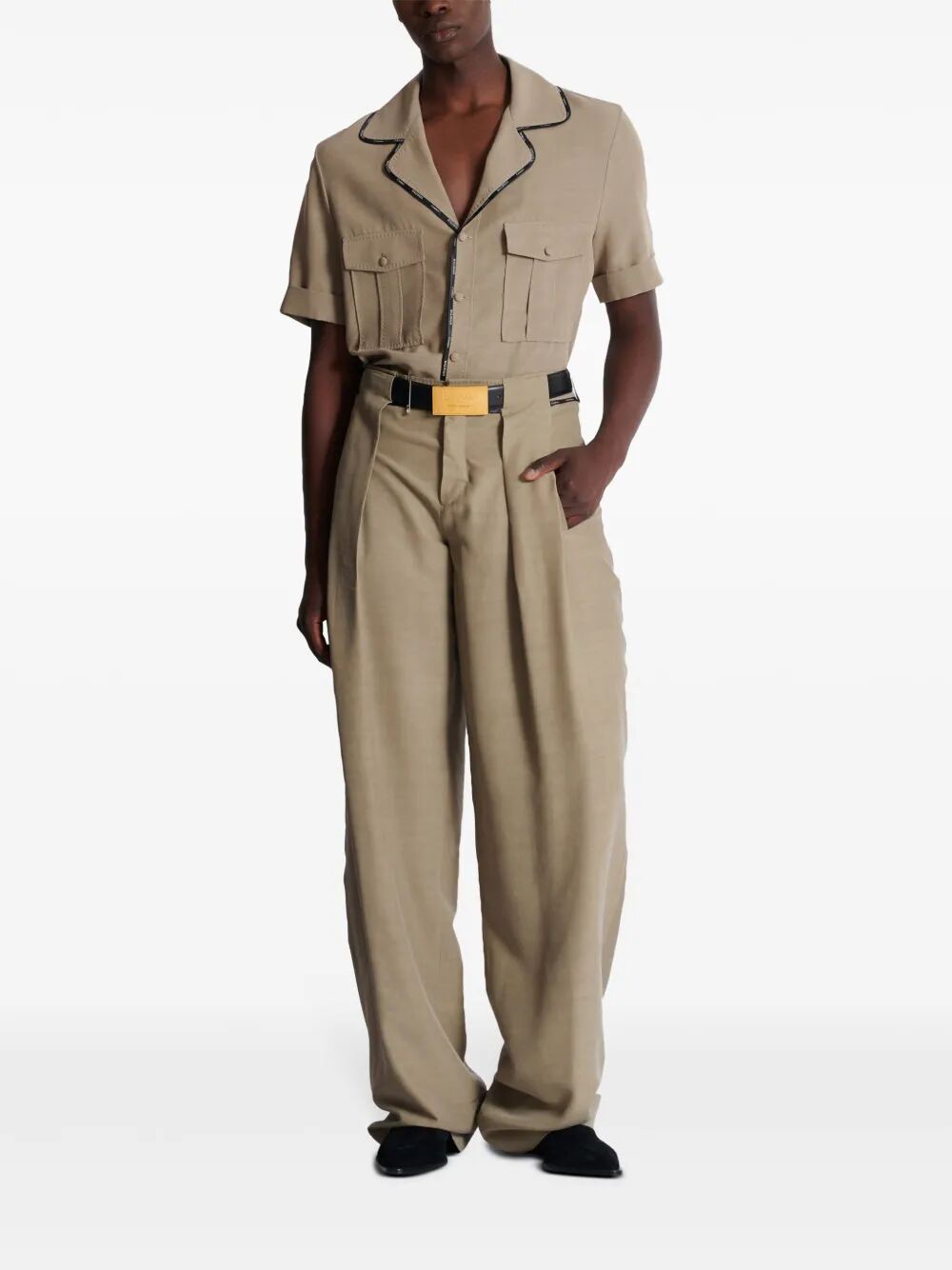 Balmain Men Taupe Cupro Pleated Pants