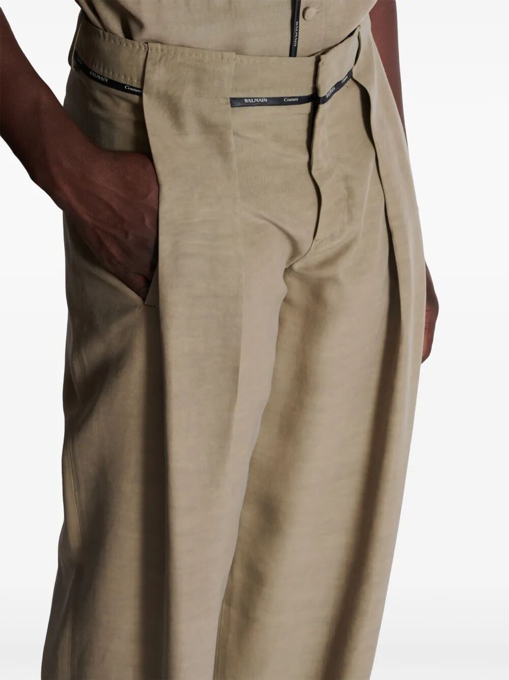 Balmain Men Taupe Cupro Pleated Pants