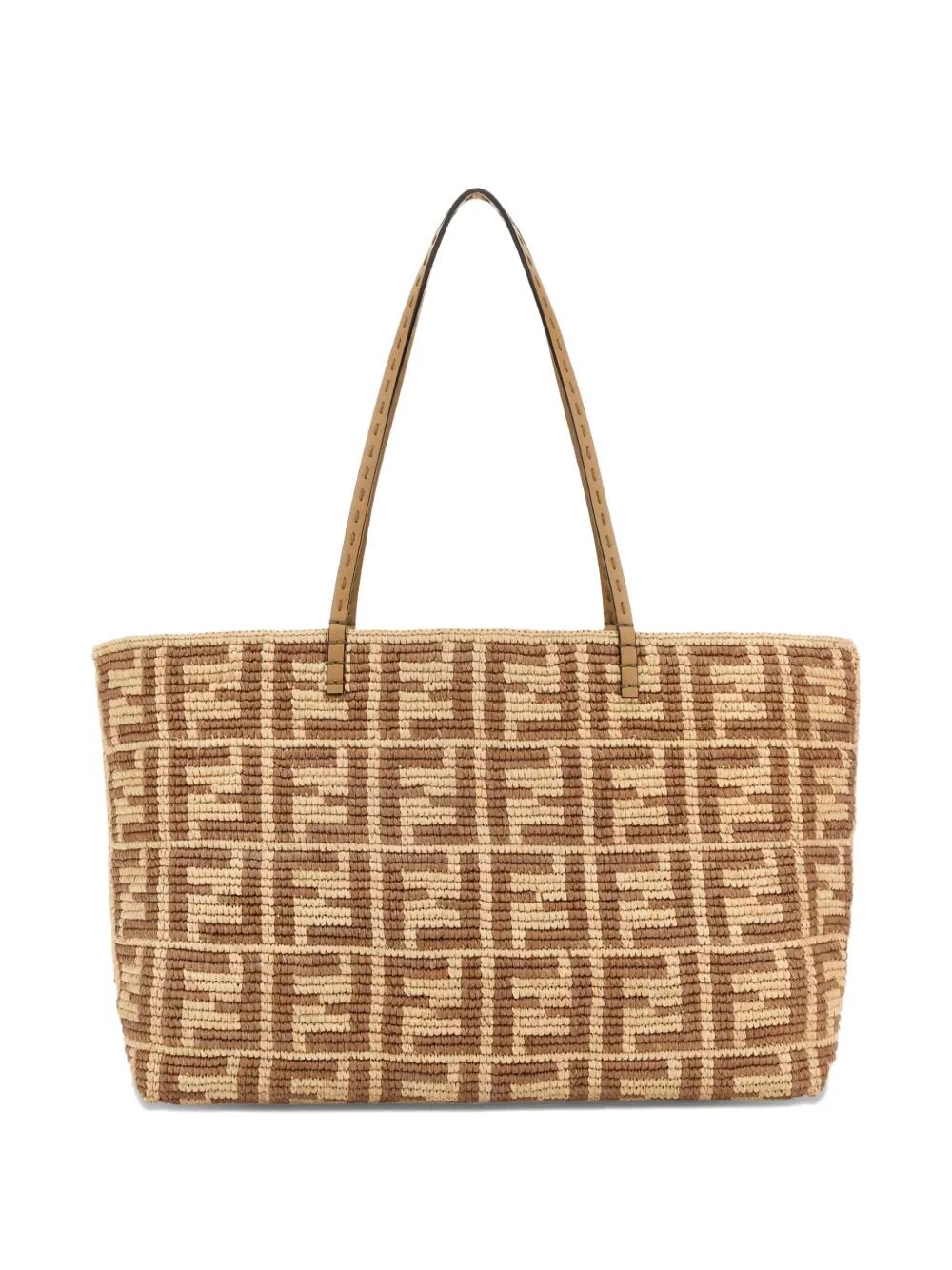 Fendi Women Ff Raffia Crochet Roll Large Shopper