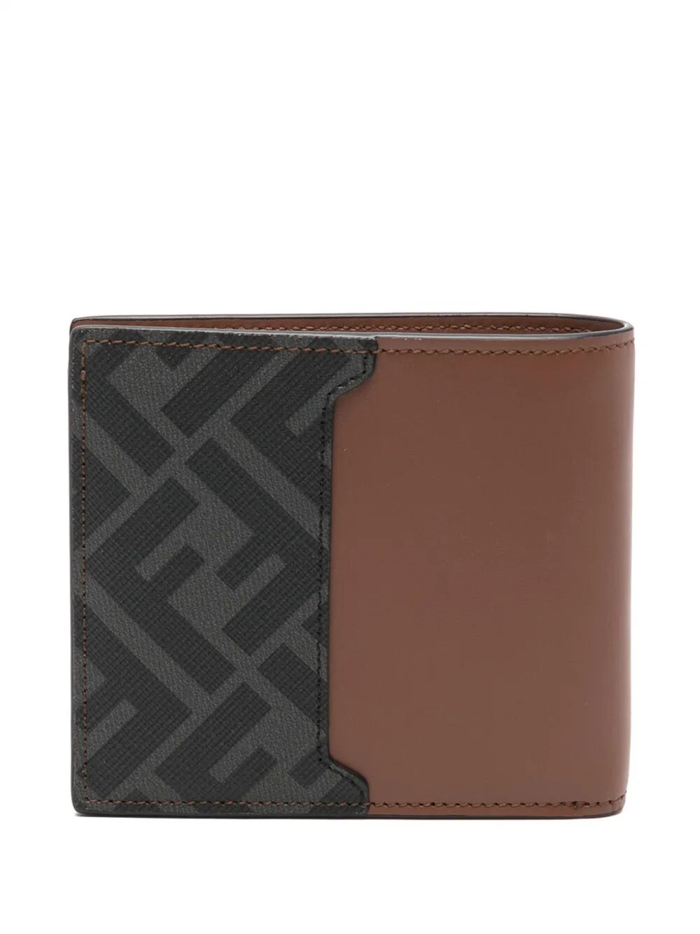 Fendi Men Leather And Ff Canvas Compact Bi-Fold Wallet
