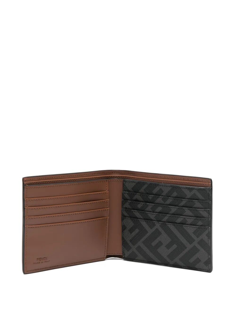 Fendi Men Leather And Ff Canvas Compact Bi-Fold Wallet