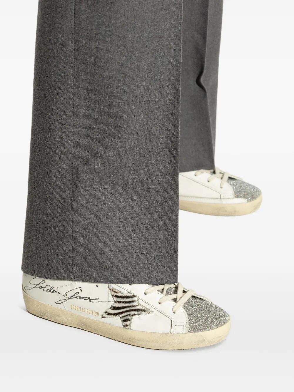 Golden Goose Women "Super Star" Leather Upper With Signature Crystal Toe And Tongue Zebra Horsy Star Laminated Heel