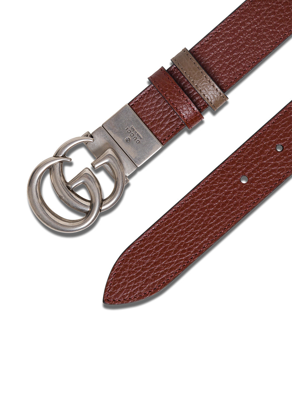 Gucci Men Gg Marmont Brown Grained Leather Reversible Belt Gucci Man