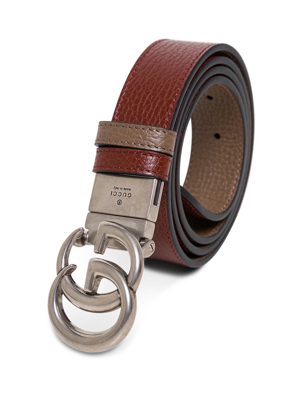 Gucci Men Gg Marmont Brown Grained Leather Reversible Belt Gucci Man