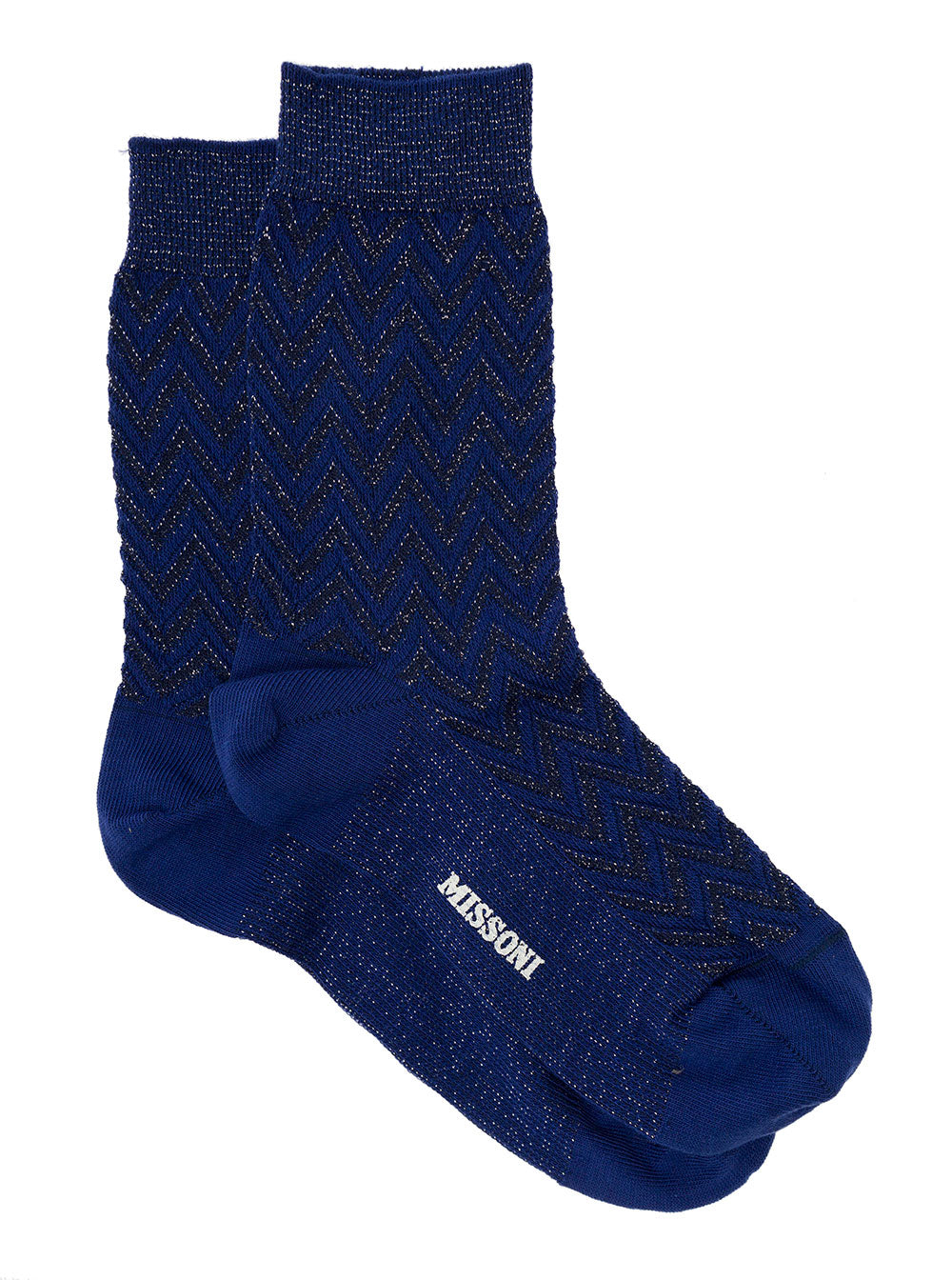 Missoni Women Black And Blue Iconic Zig Zag Short Socks In Lightweight Lamé Knit Woman Missoni