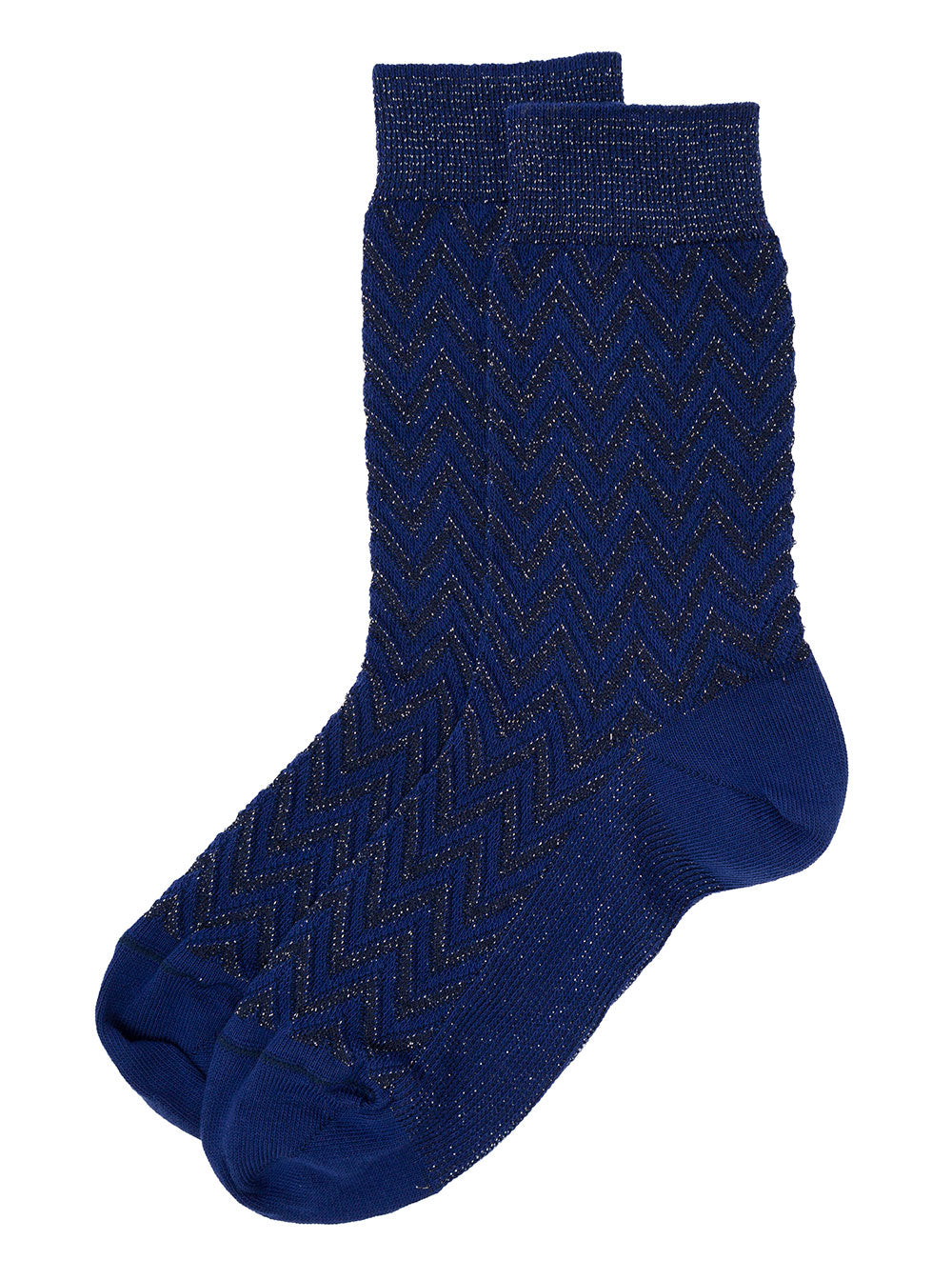 Missoni Women Black And Blue Iconic Zig Zag Short Socks In Lightweight Lamé Knit Woman Missoni