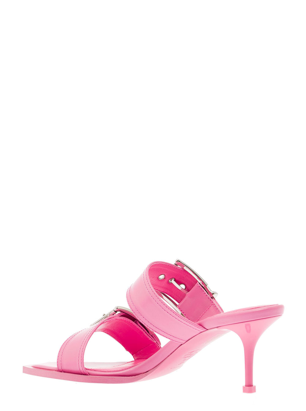 Alexander Mcqueen Women 'Punk' Pink Sandals With Double Strap And Metal Buckles In Leather Woman