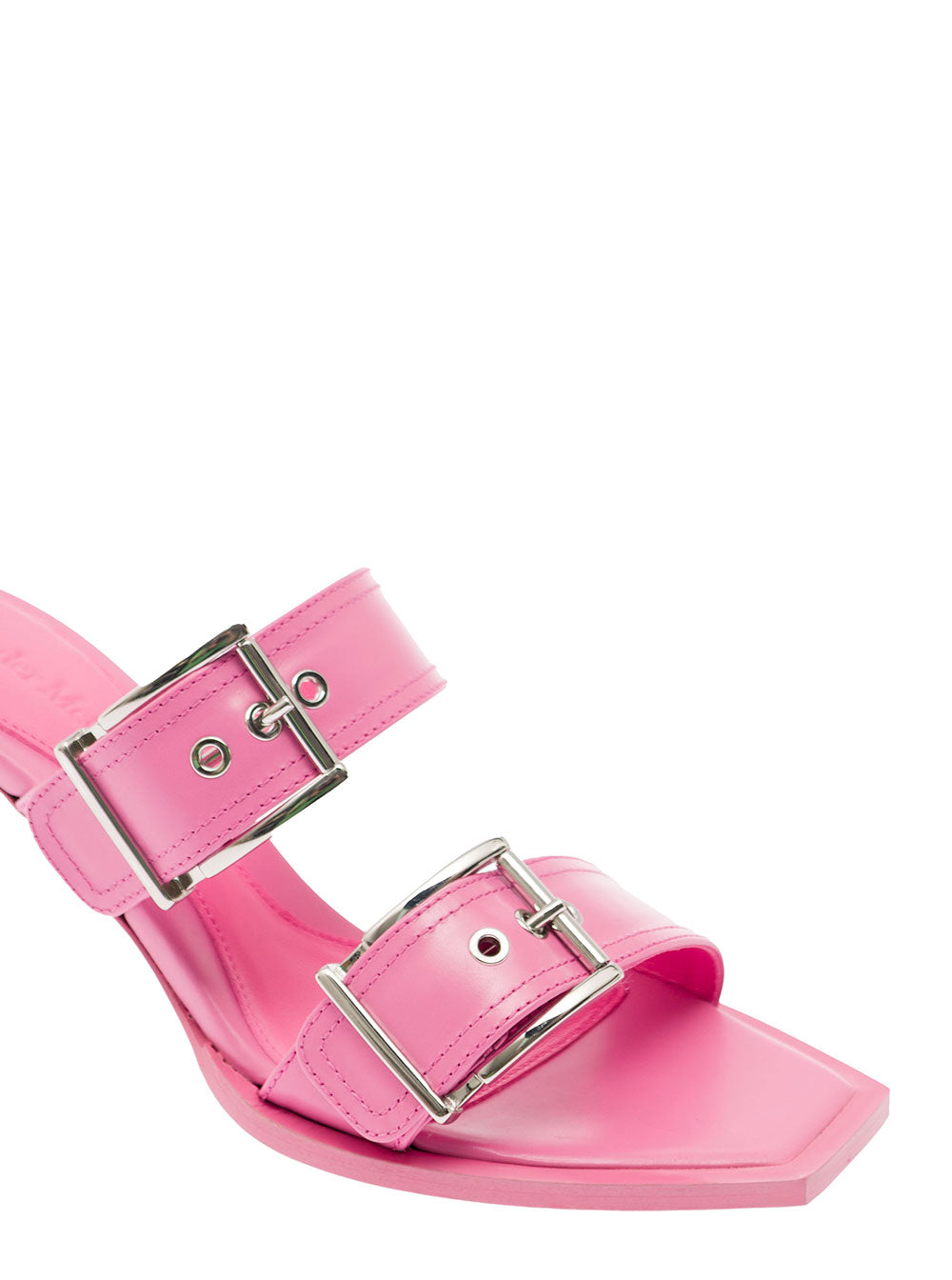 Alexander Mcqueen Women 'Punk' Pink Sandals With Double Strap And Metal Buckles In Leather Woman