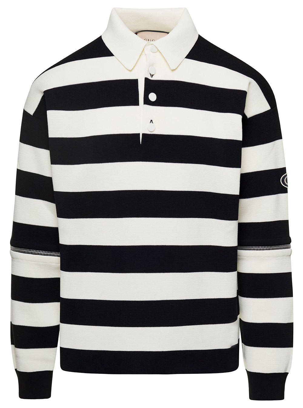 Gucci Men Striped Black And White Knit Polo With Detachable Sleeves In Cotton Man