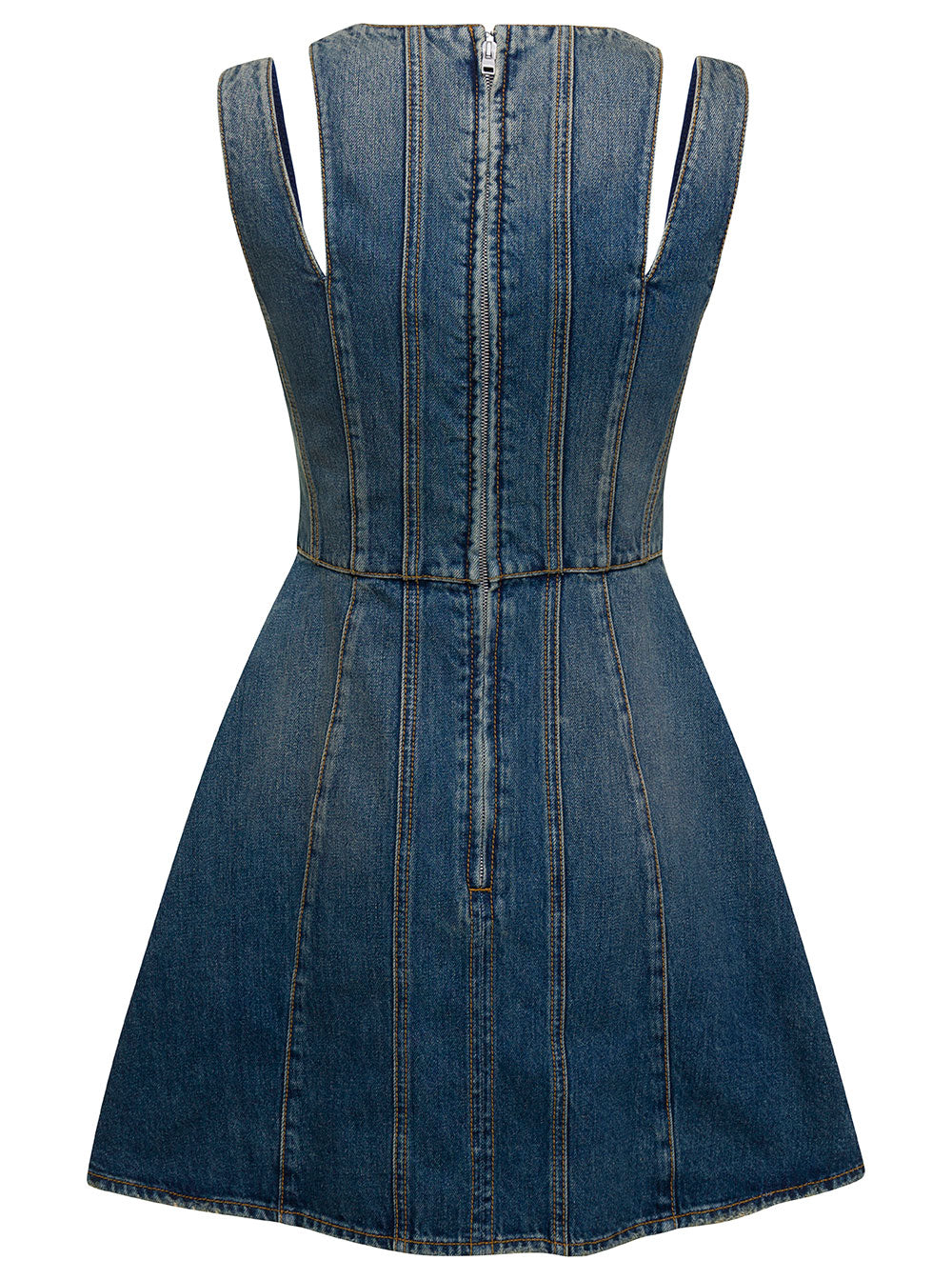 Alexander Mcqueen Women Blue Mini Dress With Cut-Out Detail And Pleated Skirt In Cotton Denim Woman