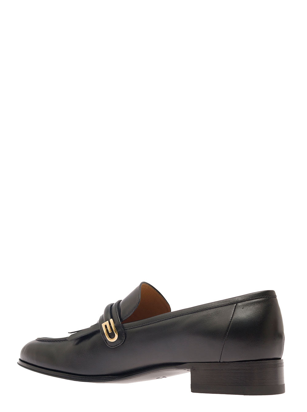Gucci Men Black Loafers With Fringes And Double G In Smooth Leather Man